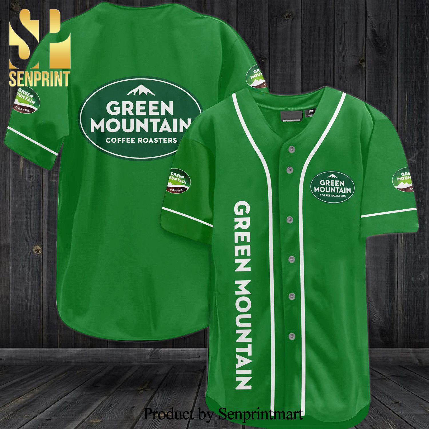 Green Mountain Coffee Roasters All Over Print Baseball Jersey – Green