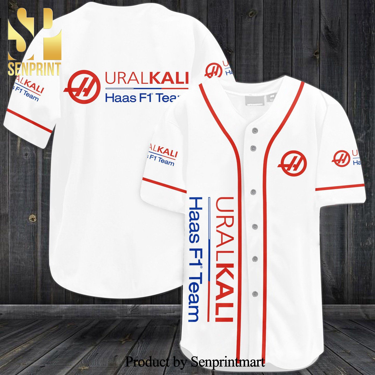 Haas F1 Team Uralkali All Over Print Baseball Jersey – White