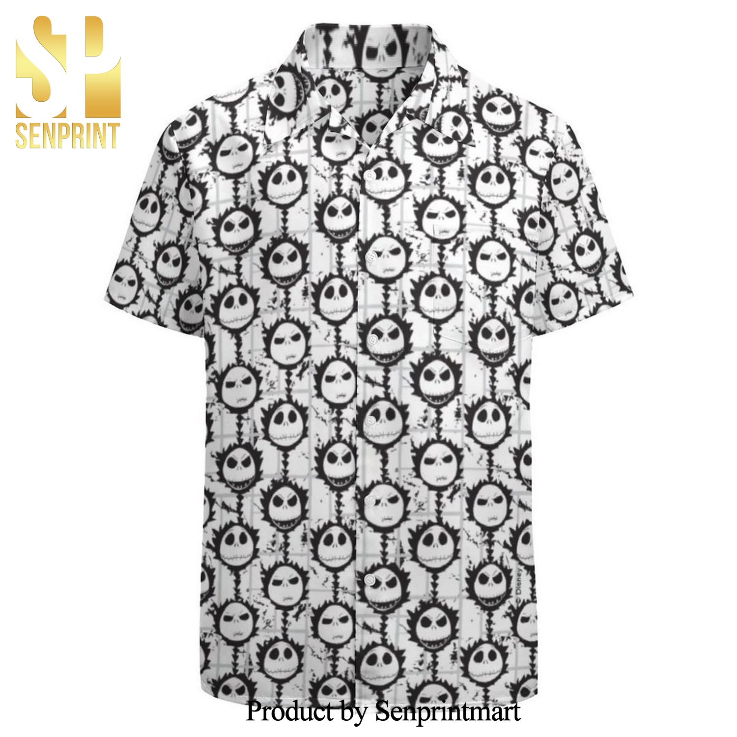 Jack Skellington Emoji Pattern Full Printing Hawaiian Shirt – White