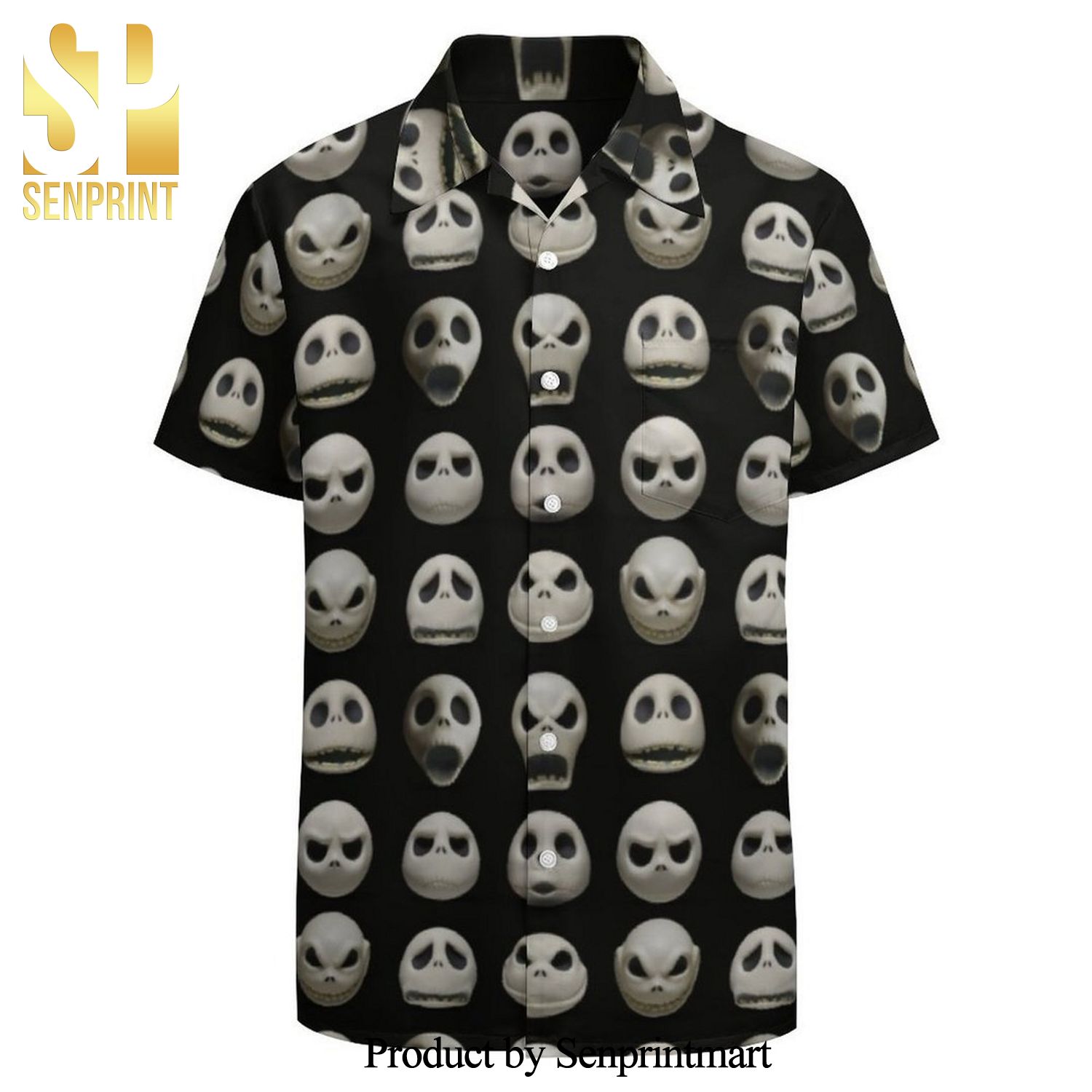 Jack Skellington Emotions Pattern Full Printing Hawaiian Shirt – Black