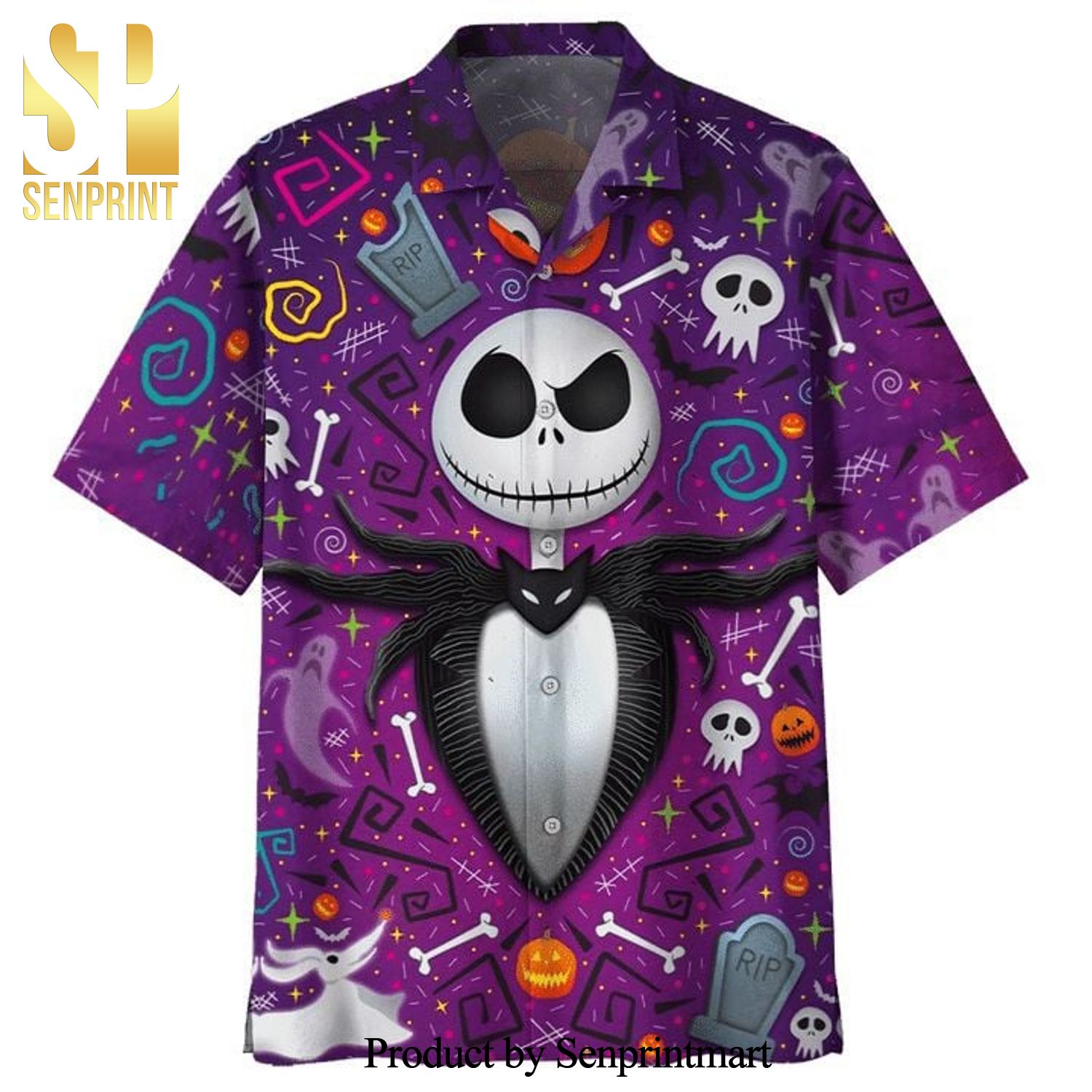 Jack Skellington Happy Halloween Skull Full Printing Hawaiian Shirt