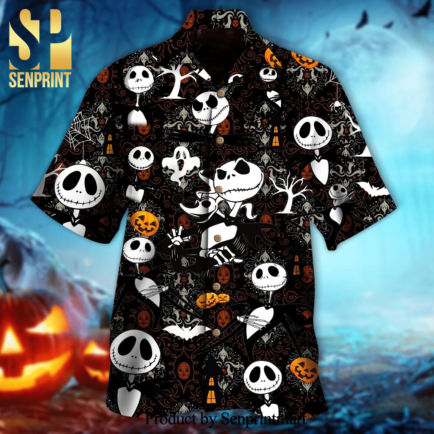 Jack Skellington Skull Tiny Pattern Full Printing Hawaiian Shirt