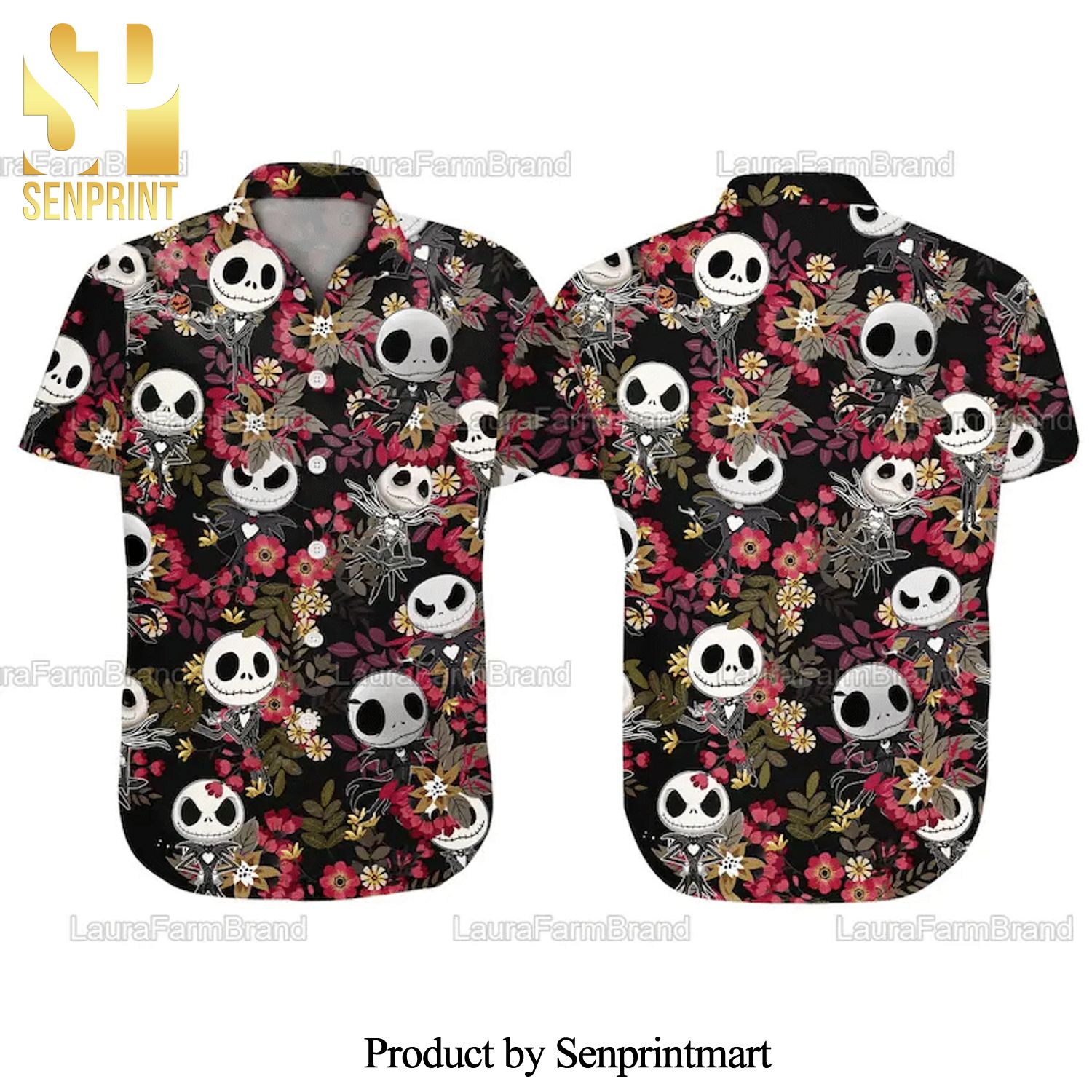 Jack Skellington The Nightmare Before Christmas Floral Tropical Full Printing Hawaiian Shirt