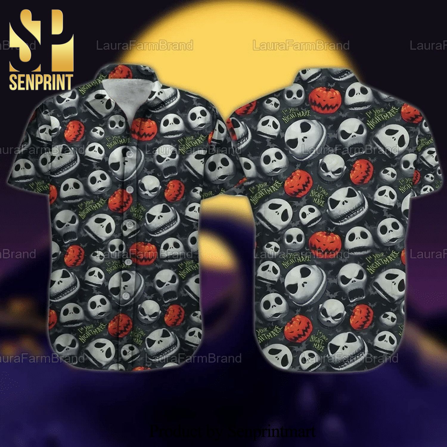 Jack Skellington The Nightmare Before Christmas Pumpkin Halloween Full Printing Hawaiian Shirt