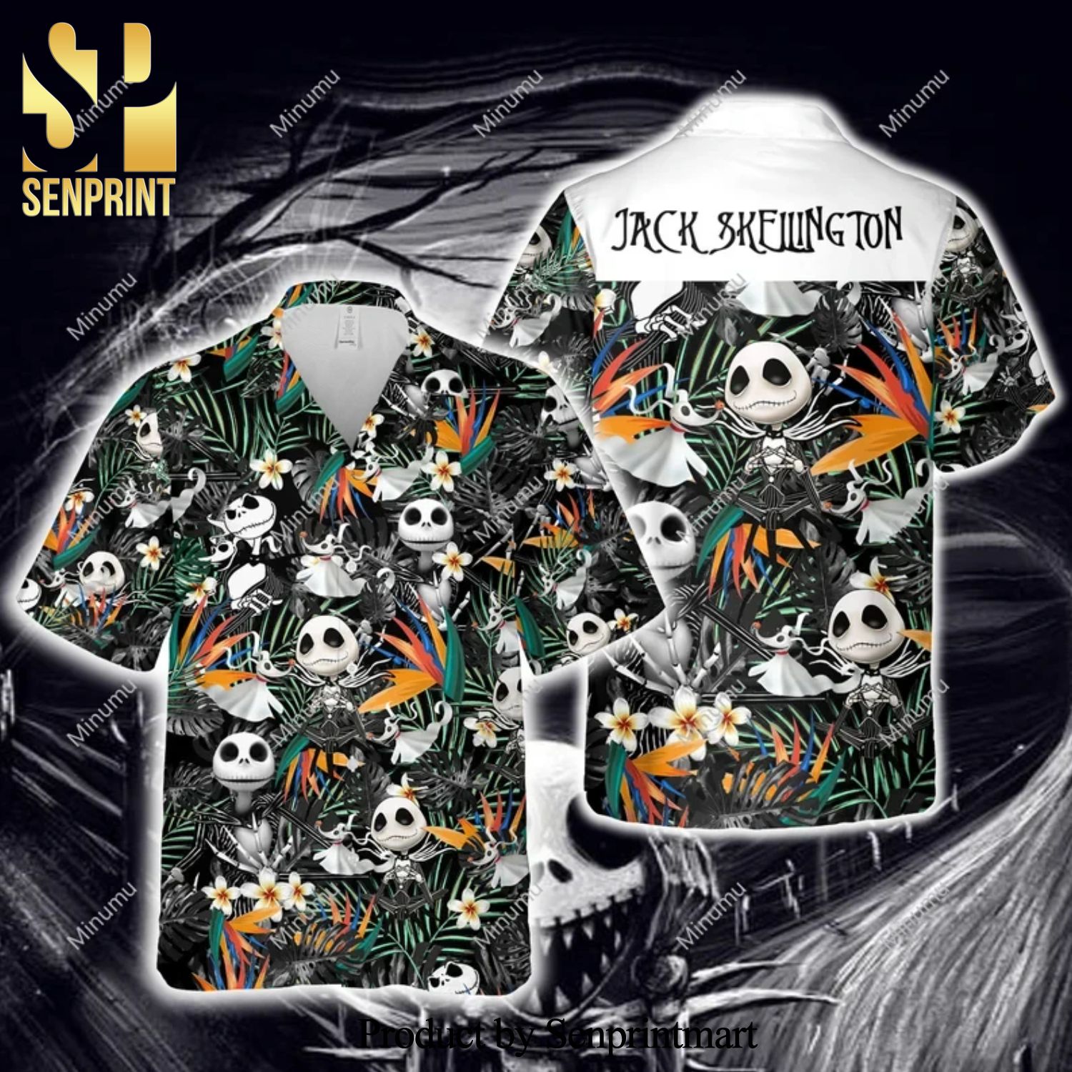 Jack Skellington The Nightmare Before Christmas Tropical Aloha Full Printing Hawaiian Shirt – Black