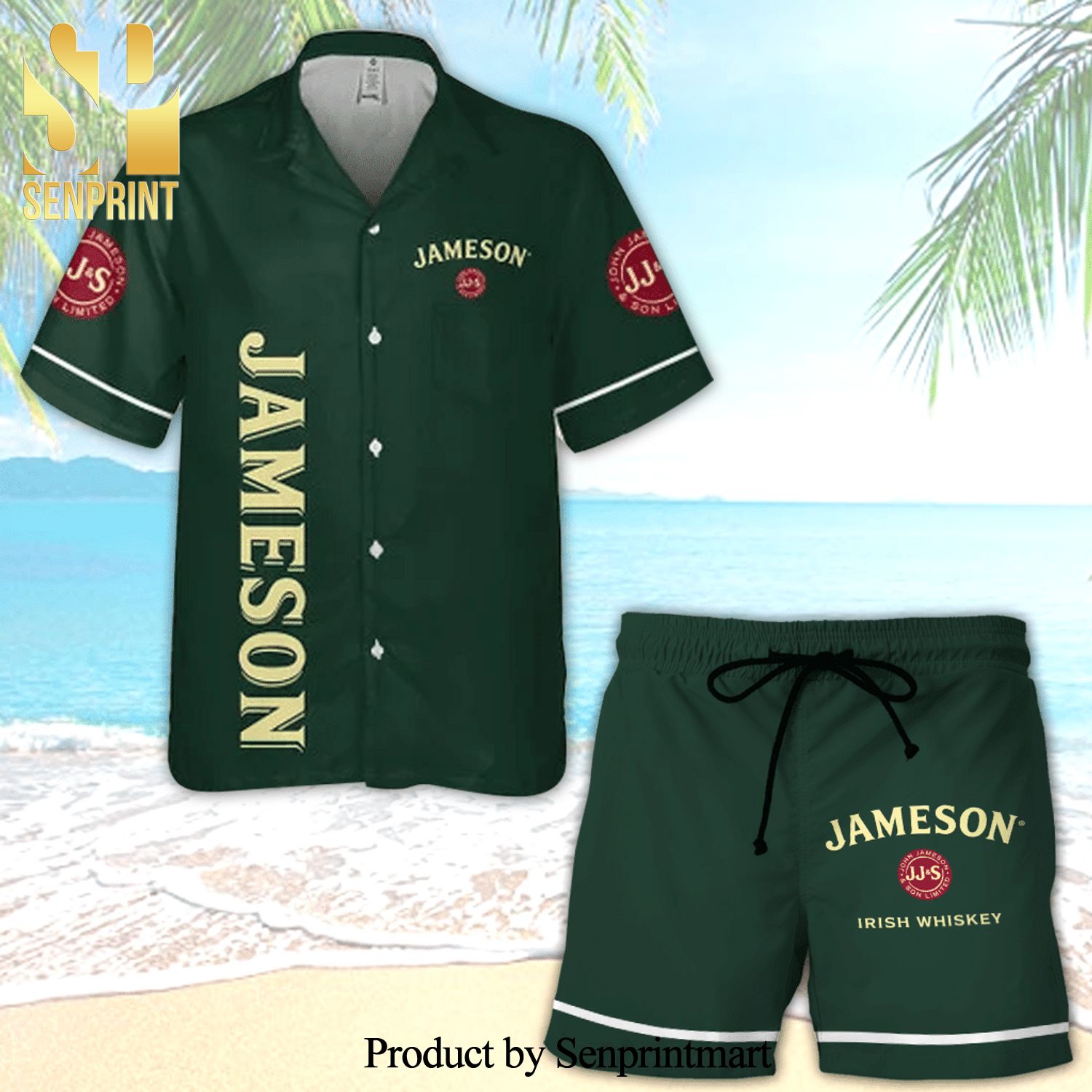 Jameson Full Printing Combo Hawaiian Shirt And Beach Shorts – Dark Green