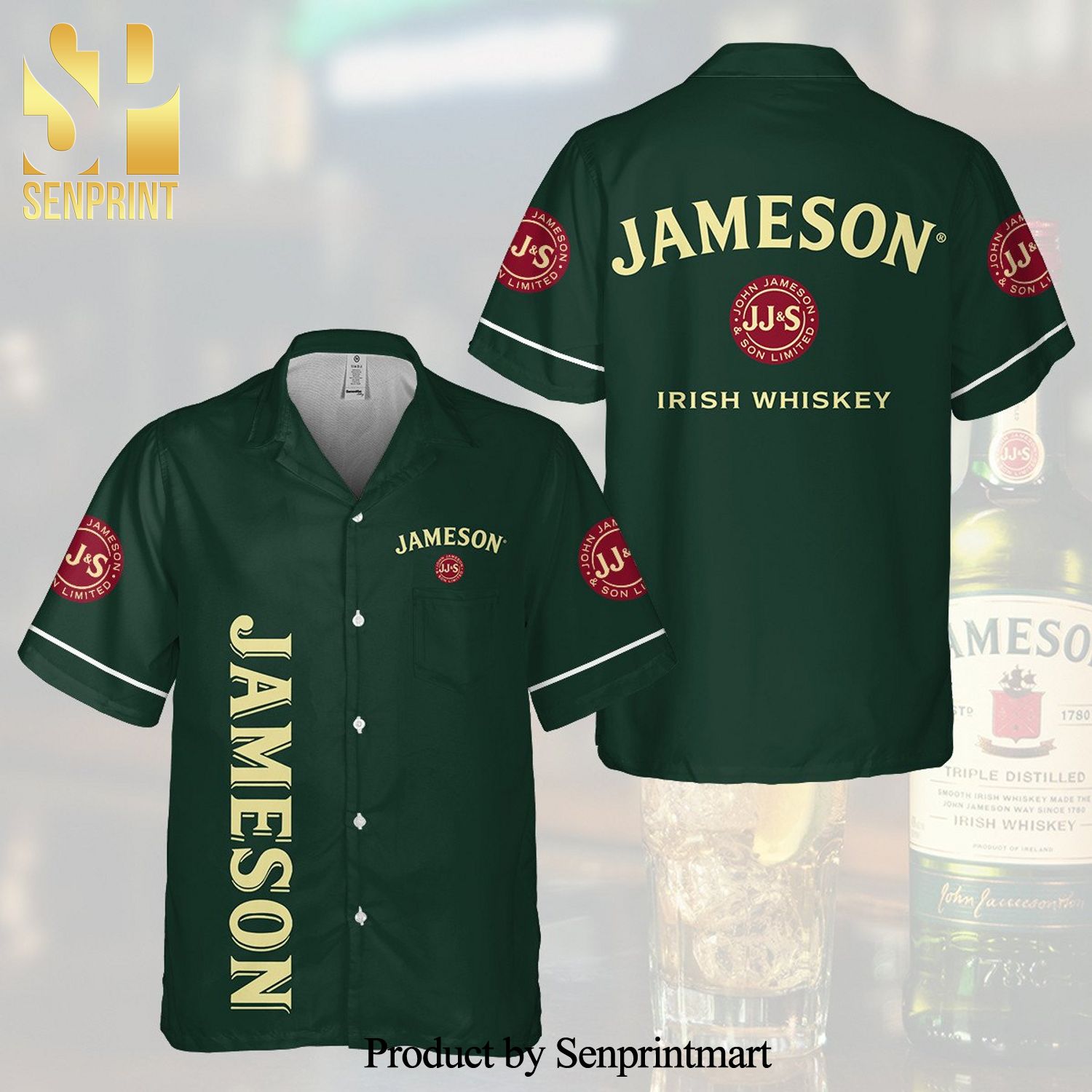 Jameson Irish Whiskey Full Printing Hawaiian Shirt – Dark Green