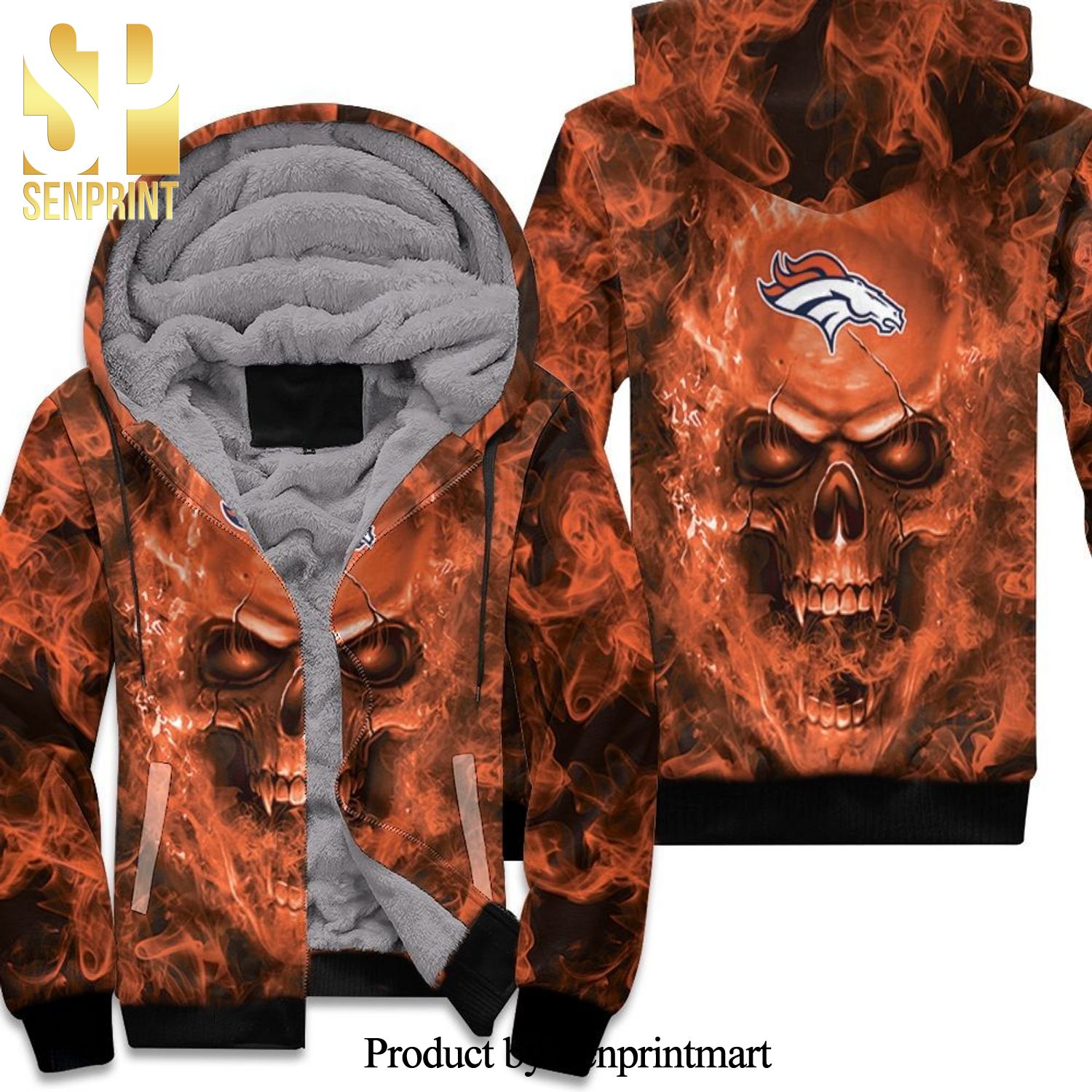 Denver Broncos Nfl Fans Skull New Style Unisex Fleece Hoodie