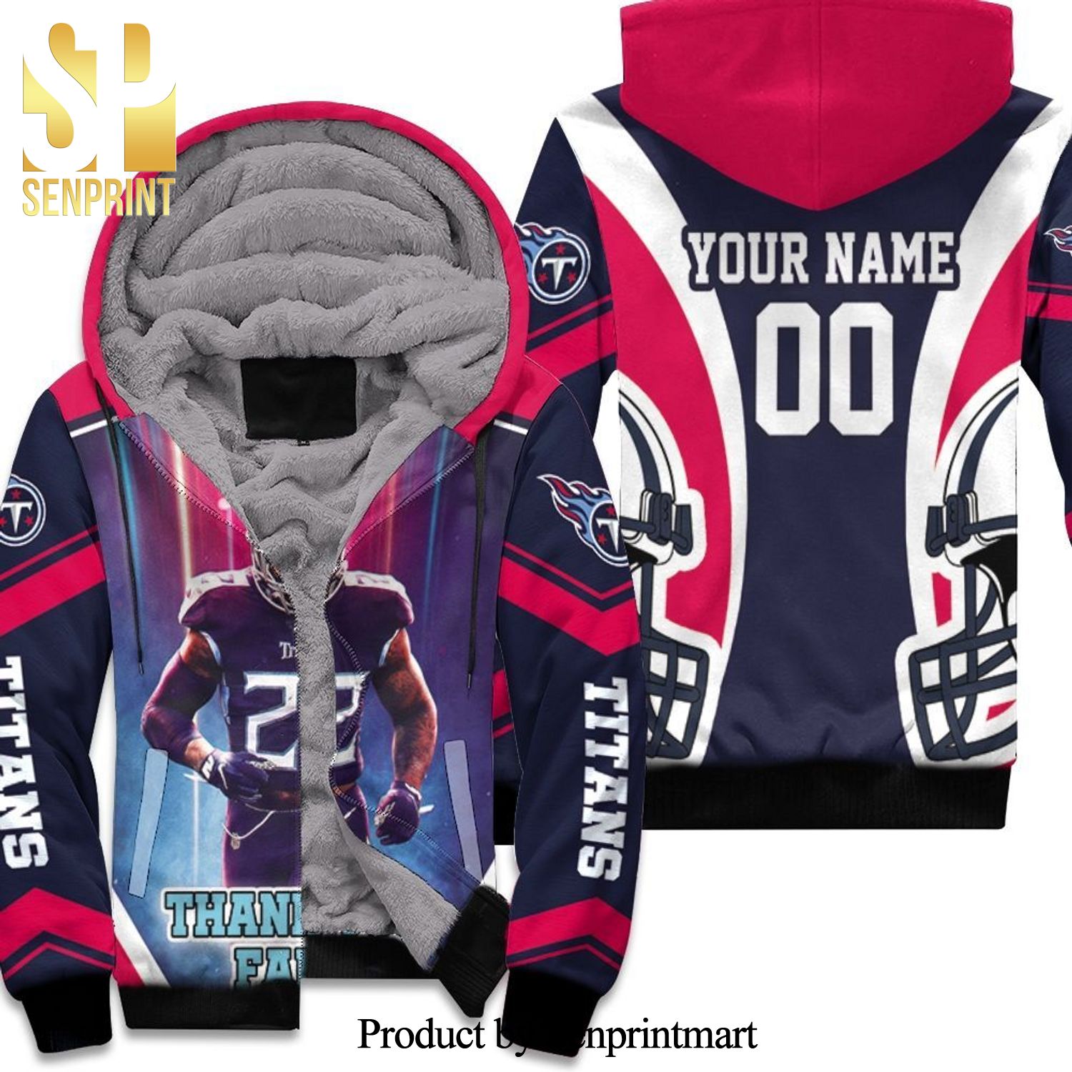 Derrick Henry 22 Tennessee Titans AFC South Champions Super Bowl Thank You Fans Personalized Cool Version Full Print Unisex Fleece Hoodie