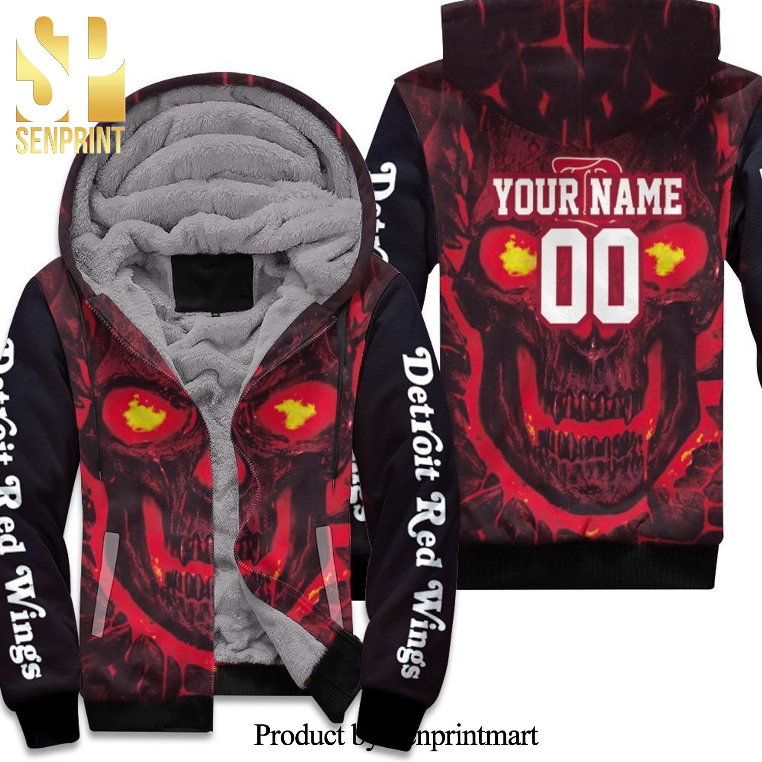 Detroit Red Wings Nhl Skull Demon Personalized New Style Unisex Fleece Hoodie