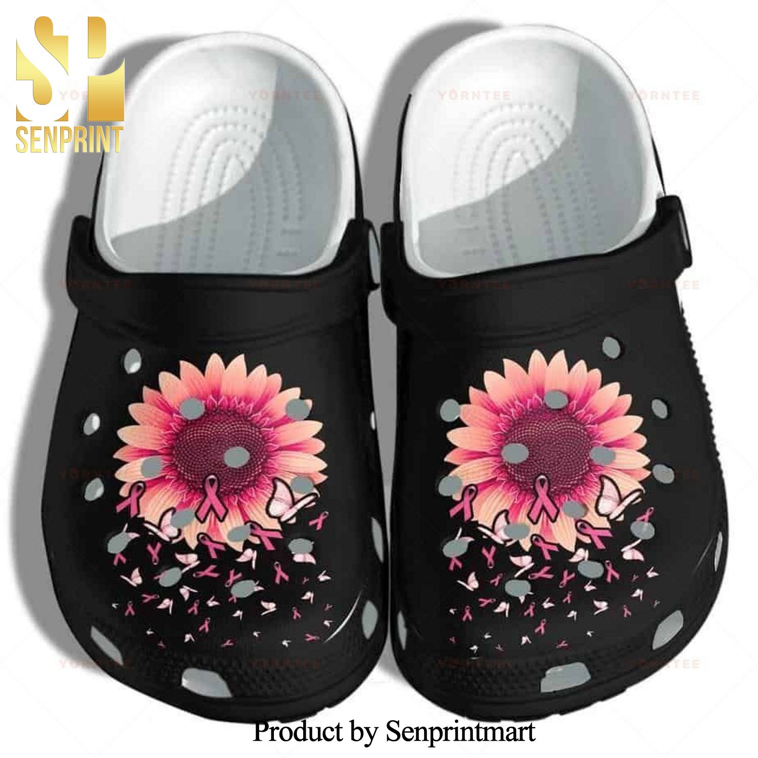 Sunflower Breast Cancer Awareness Merch Butterfly Pink Cancer Gift For Lover Crocs Sandals