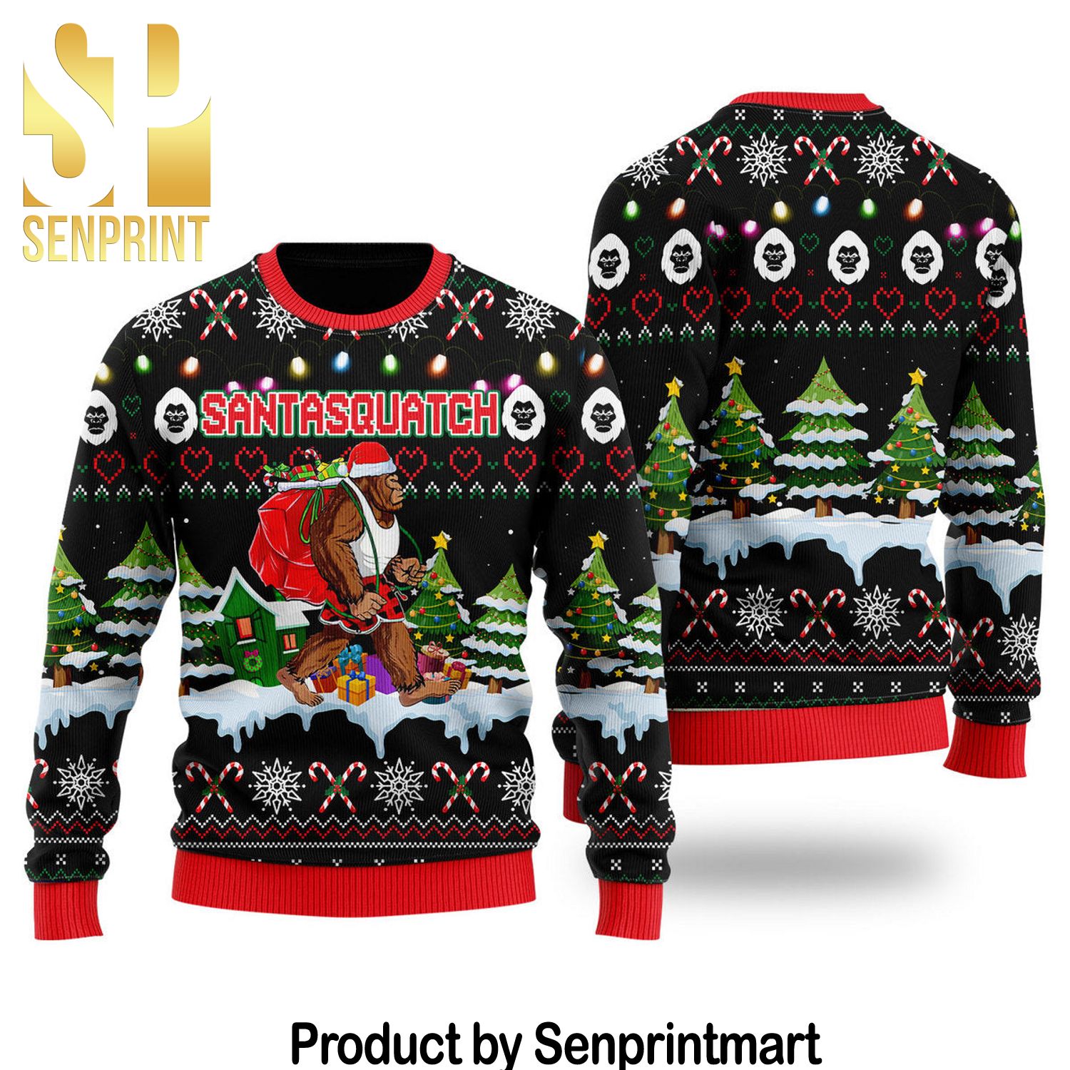 Bigfoot Christmas Santasquatch All Over Print Wool Blend Sweater