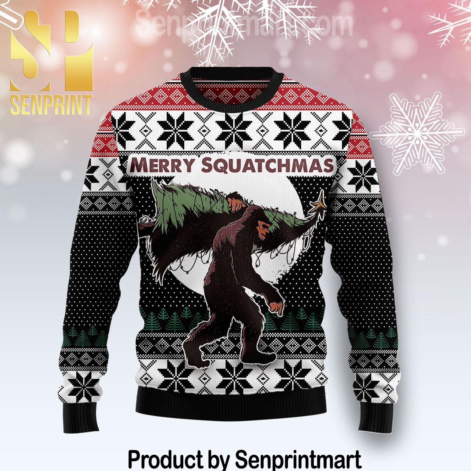Bigfoot Squatchmas Gift Ideas Pattern Ugly Knit Sweater