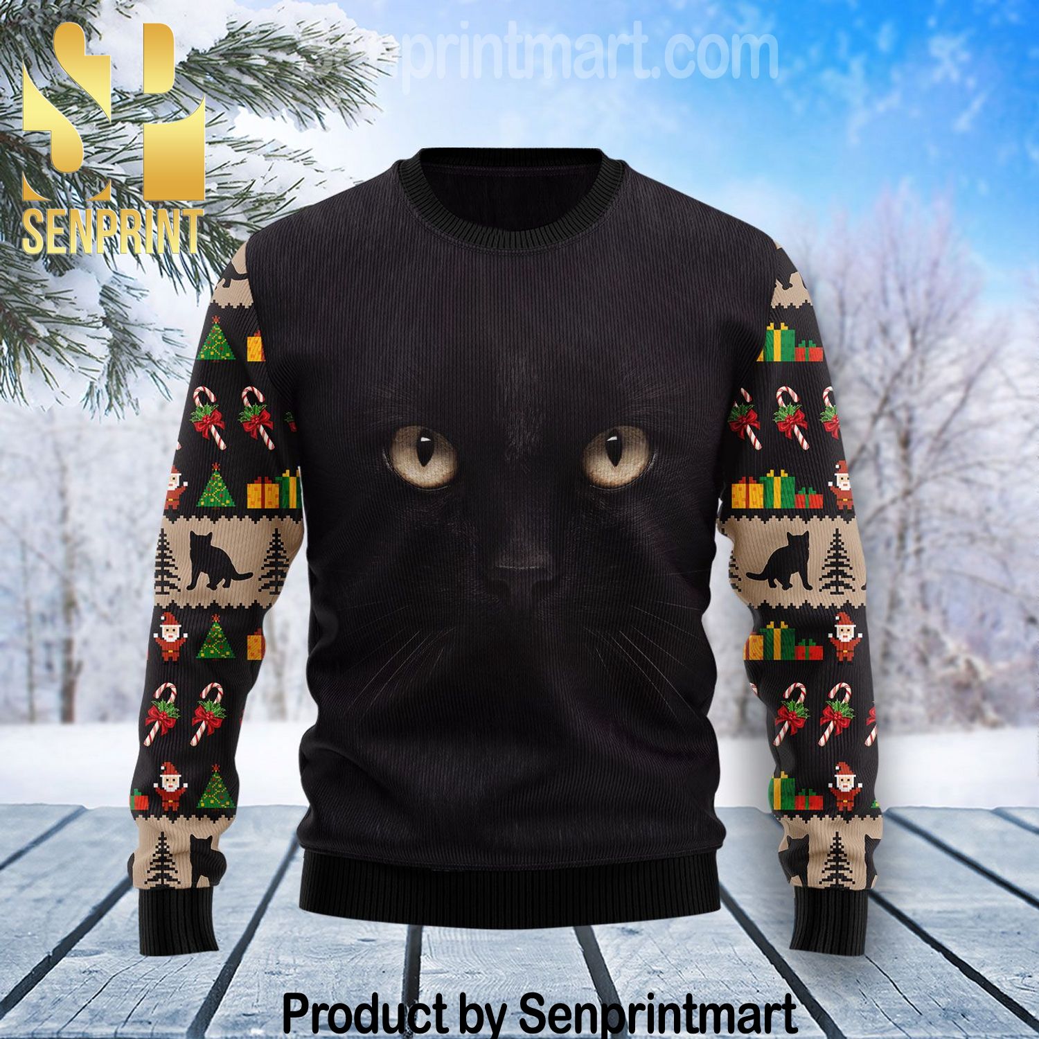 Black Cat Cute Face Holiday Gifts Wool Knitting Sweater