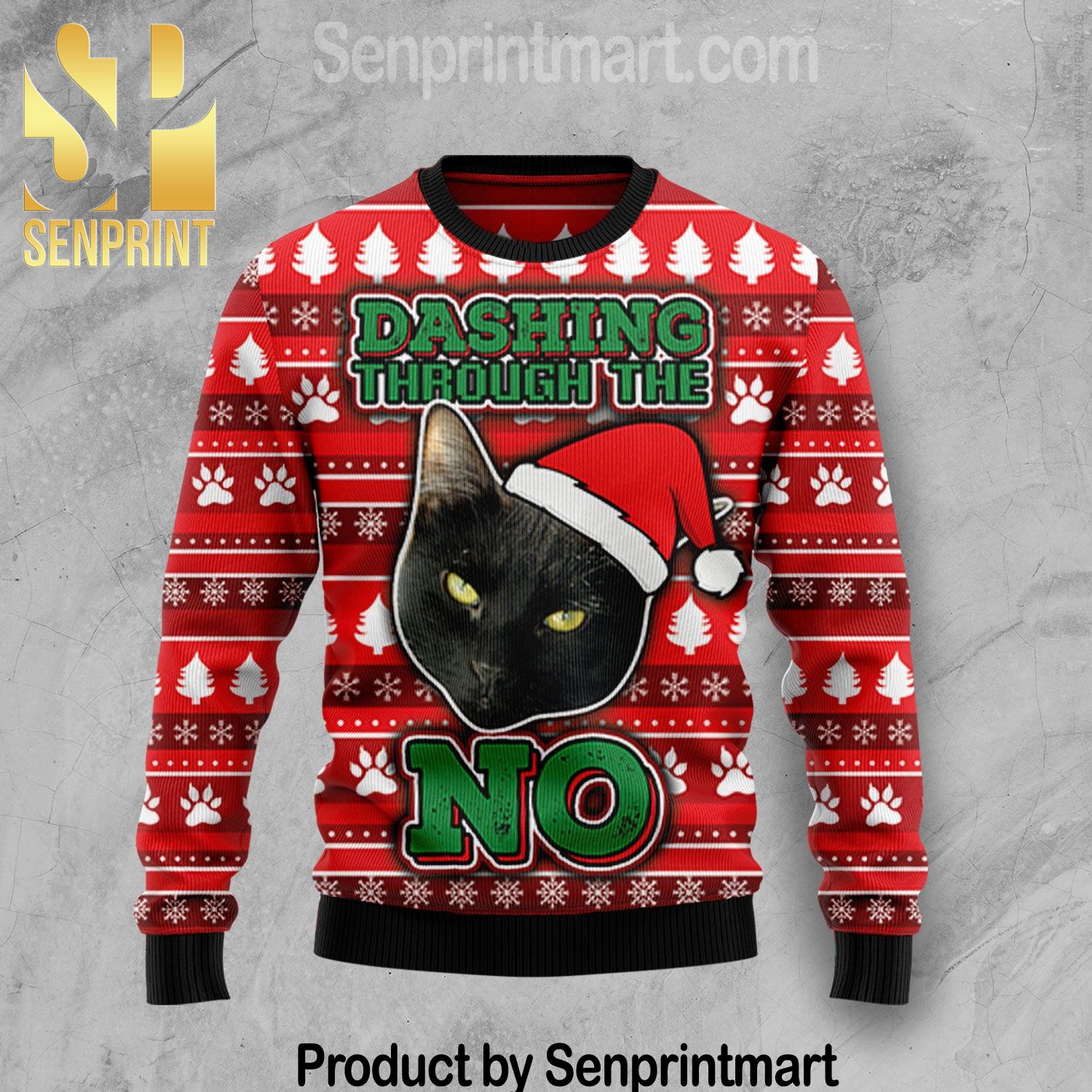 Black Cat Holiday Time Christmas Wool Knitted Sweater