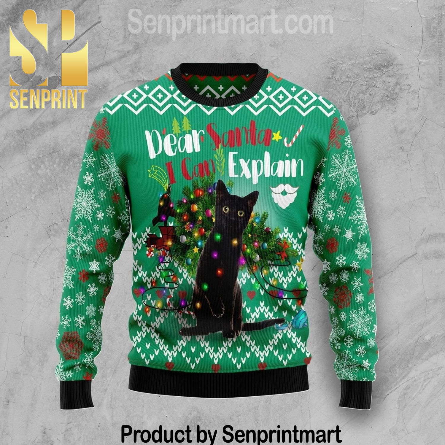 Black Cat I Can Explain All Over Printed Christmas Knitted Wool Sweater