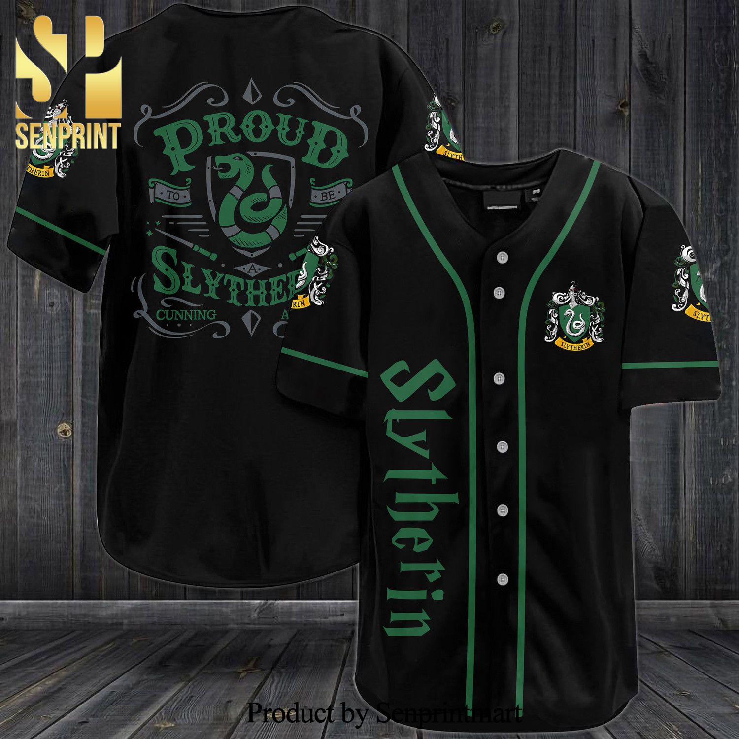 Harry Potter Proud Slytherin Hogwarts All Over Print Unisex Baseball Jersey – Black