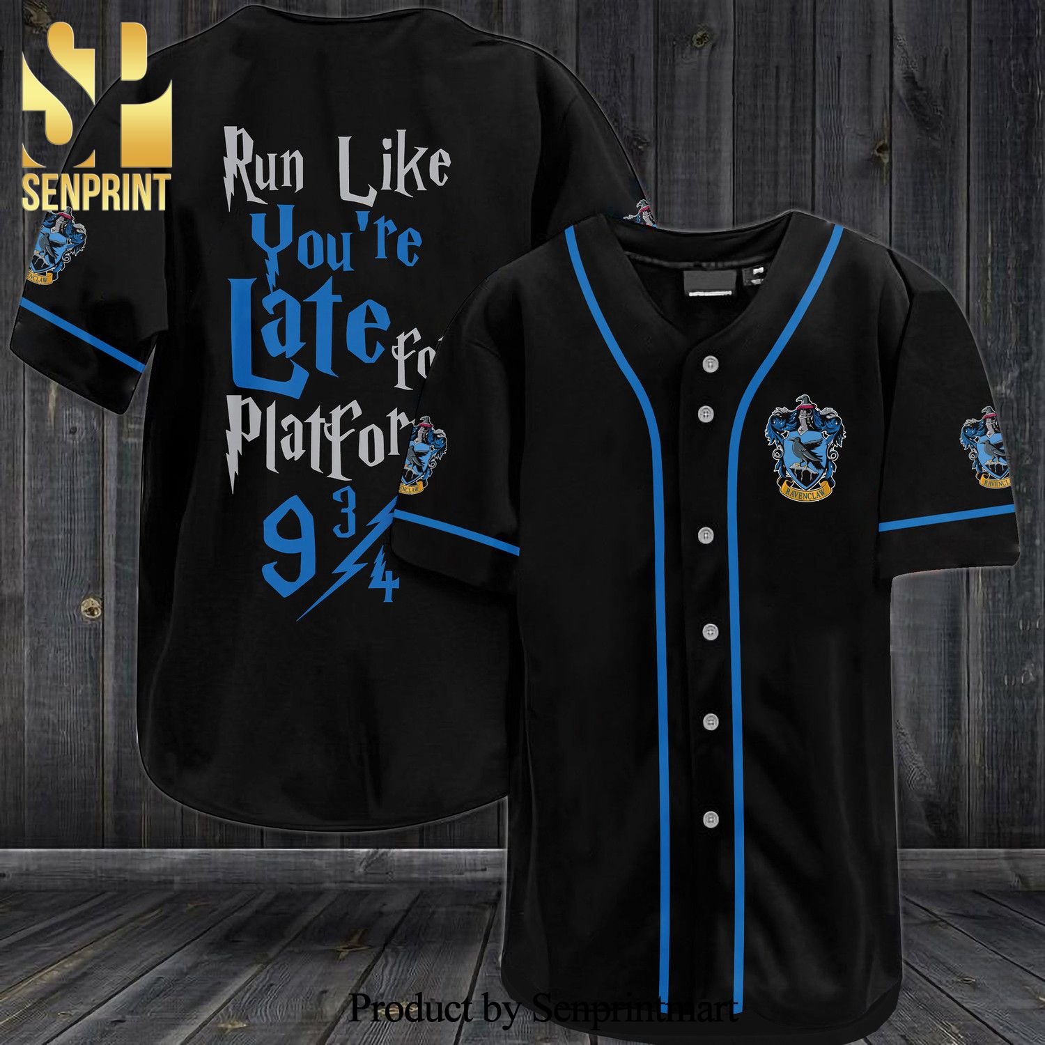 Harry Potter Run Like You’Re Late For Platform 9 3 4 Ravenclaw All Over Print Baseball Jersey – Black