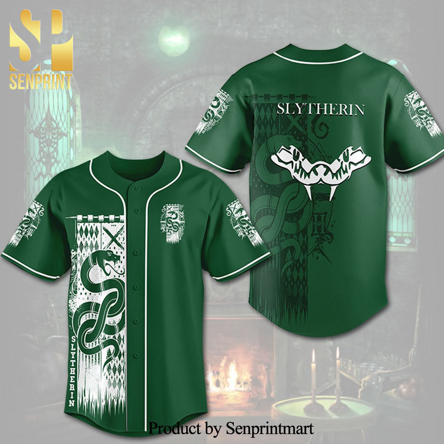 Harry Potter Slytherin Hogwarts All Over Print Unisex Baseball Jersey – Dark Green