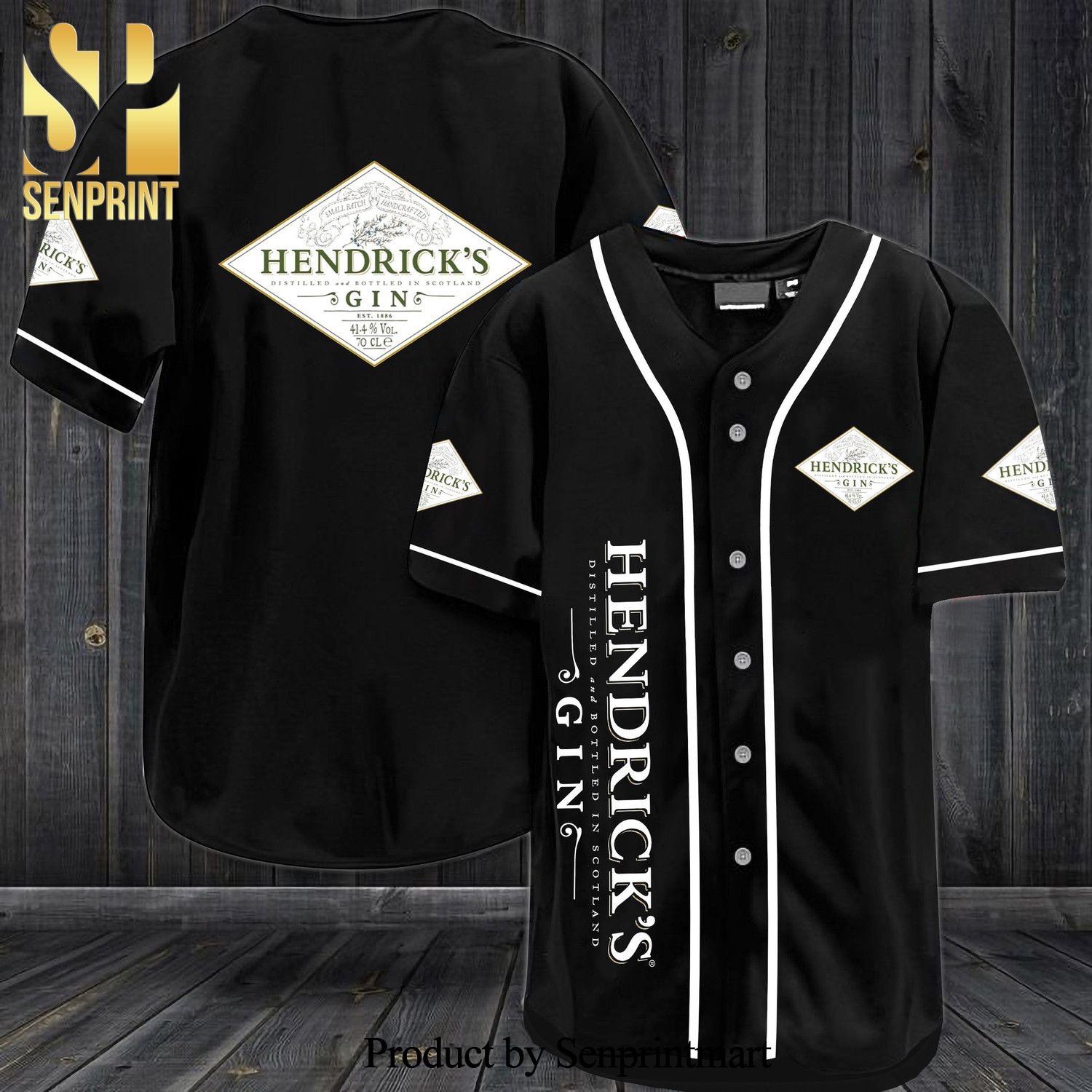 Hendrick’s Gin All Over Print Baseball Jersey – Black