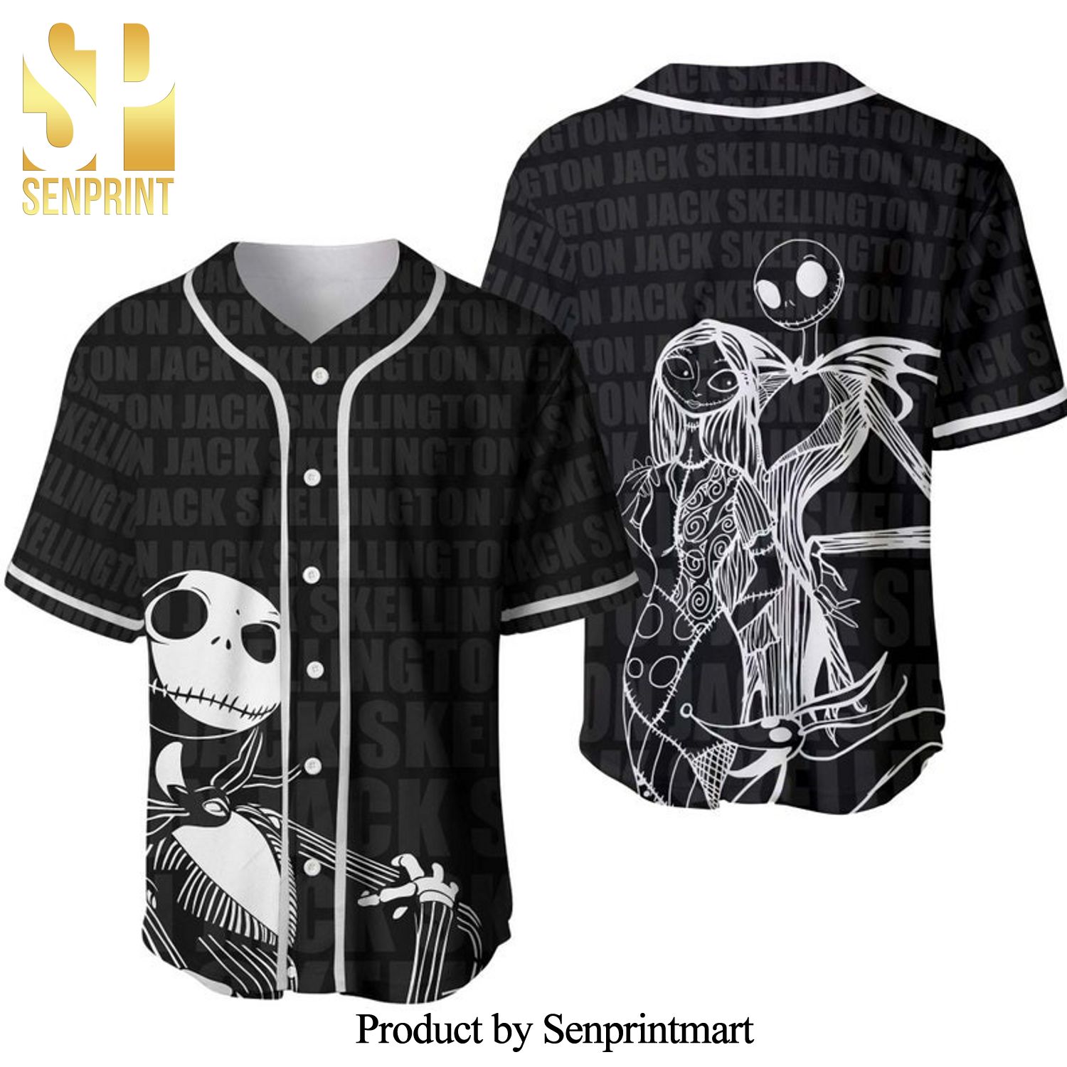 Jack Skellington All Over Print Baseball Jersey – Black