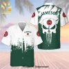 Jameson Irish Whiskey Skull Pattern Full Printing Camo Aloha Summer Beach Hawaiian Shirt – White Green