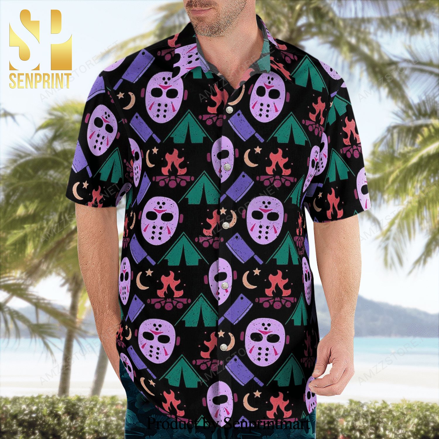 Jason Voorhees Camping Pattern Full Printing Hawaiian Shirt