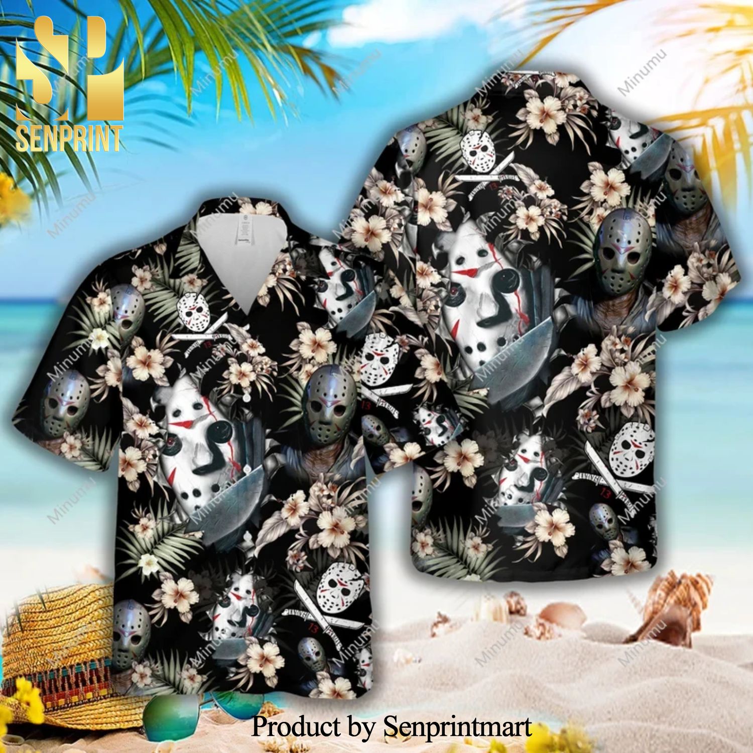 Jason Voorhees Friday The 13Th Hibiscus Aloha Full Printing Hawaiian Shirt – Black