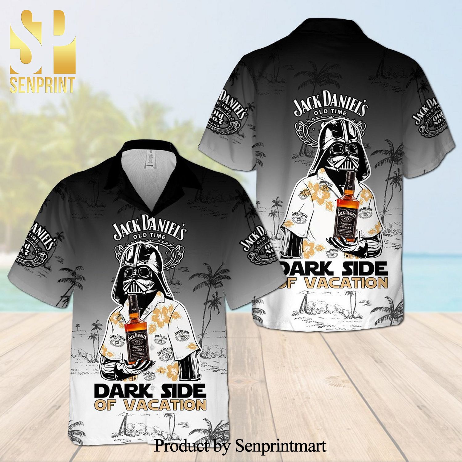 JD Darth Vader Dark Side Of Vacation Full Printing Aloha Summer Beach Hawaiian Shirt – Ombre Black White