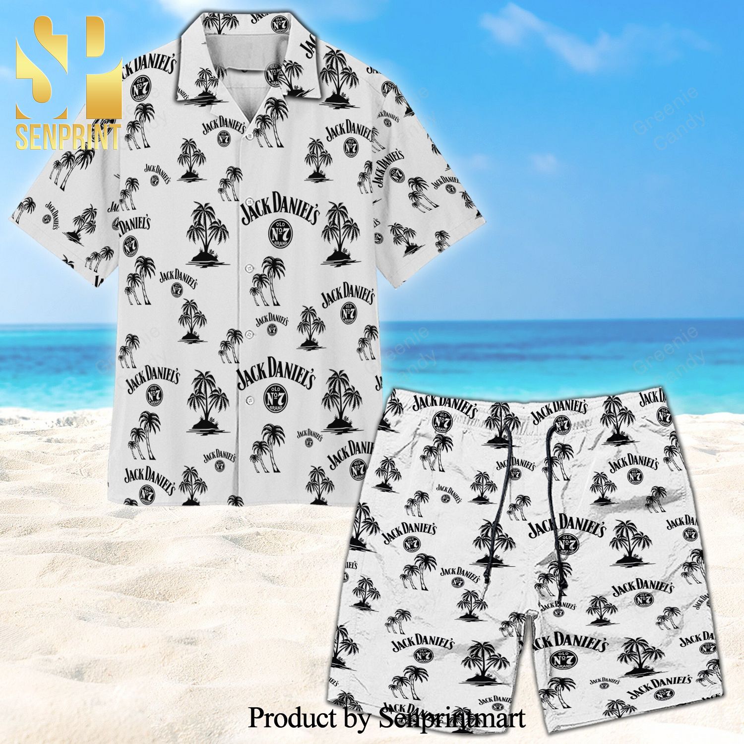 JD Palm Tree Full Printing Hawaiian Shirt And Beach Short – White