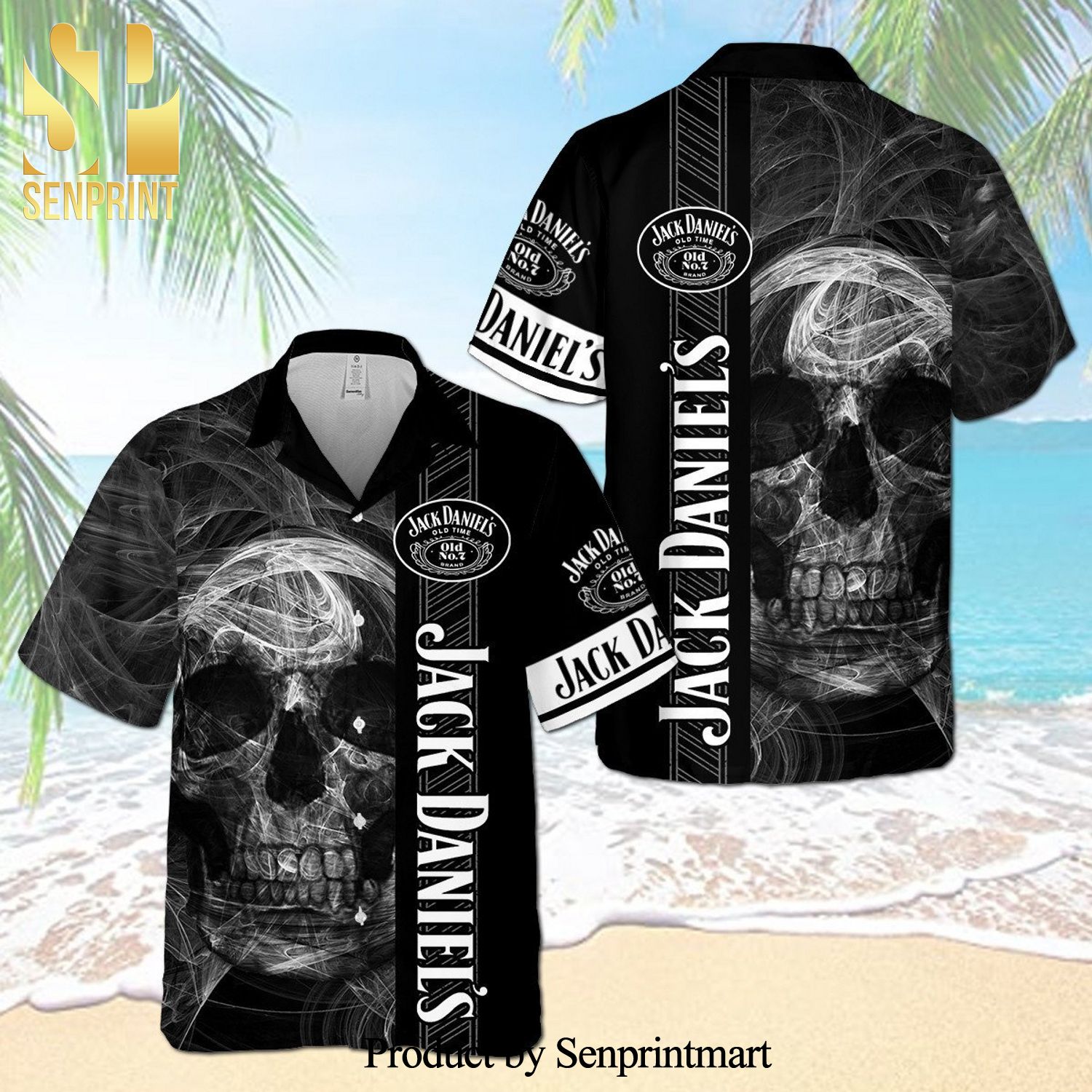 JD Smoky Skull Full Printing Aloha Summer Beach Hawaiian Shirt – Black