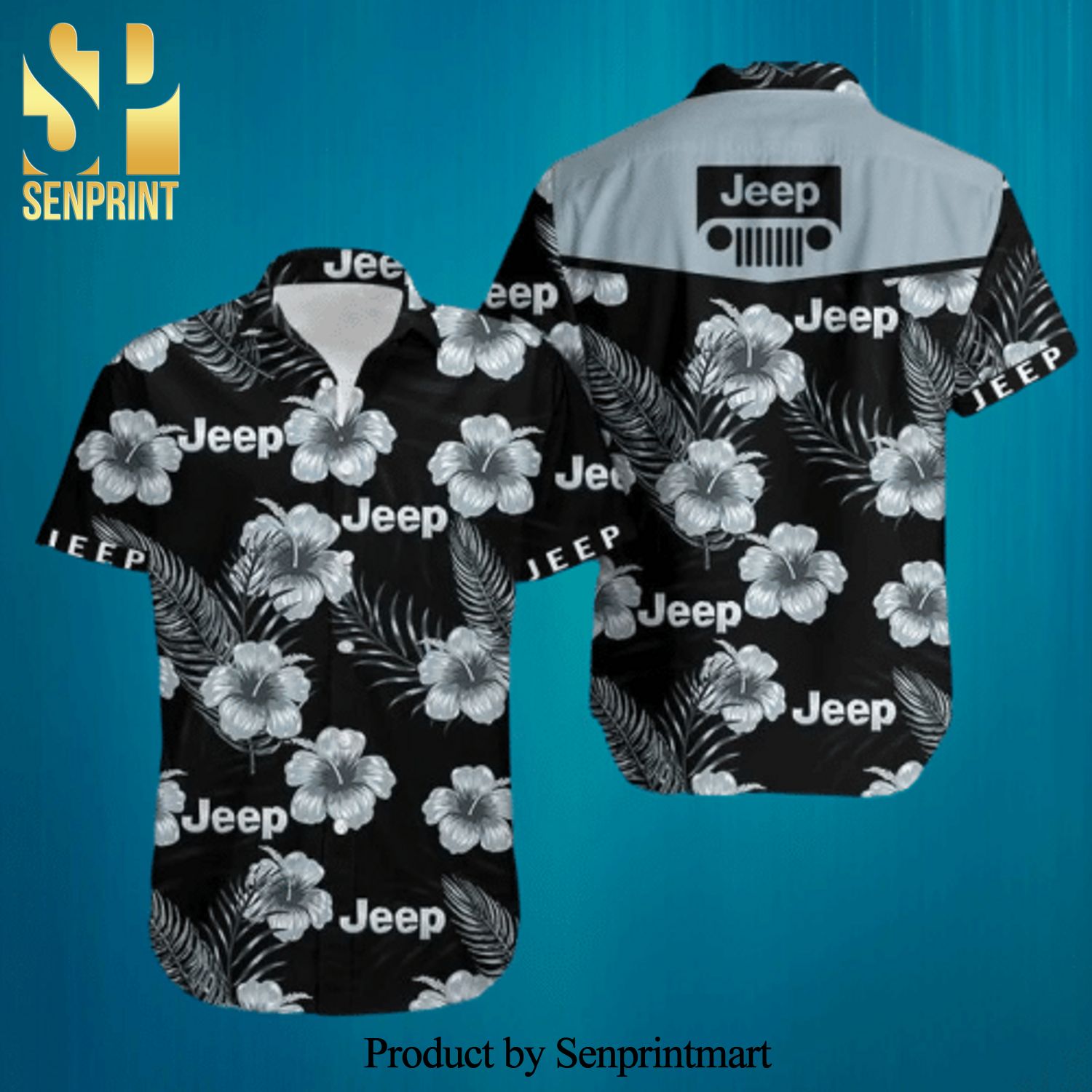 Jeep Full Printing Summer Short Sleeve Hawaiian Beach Shirt – Black