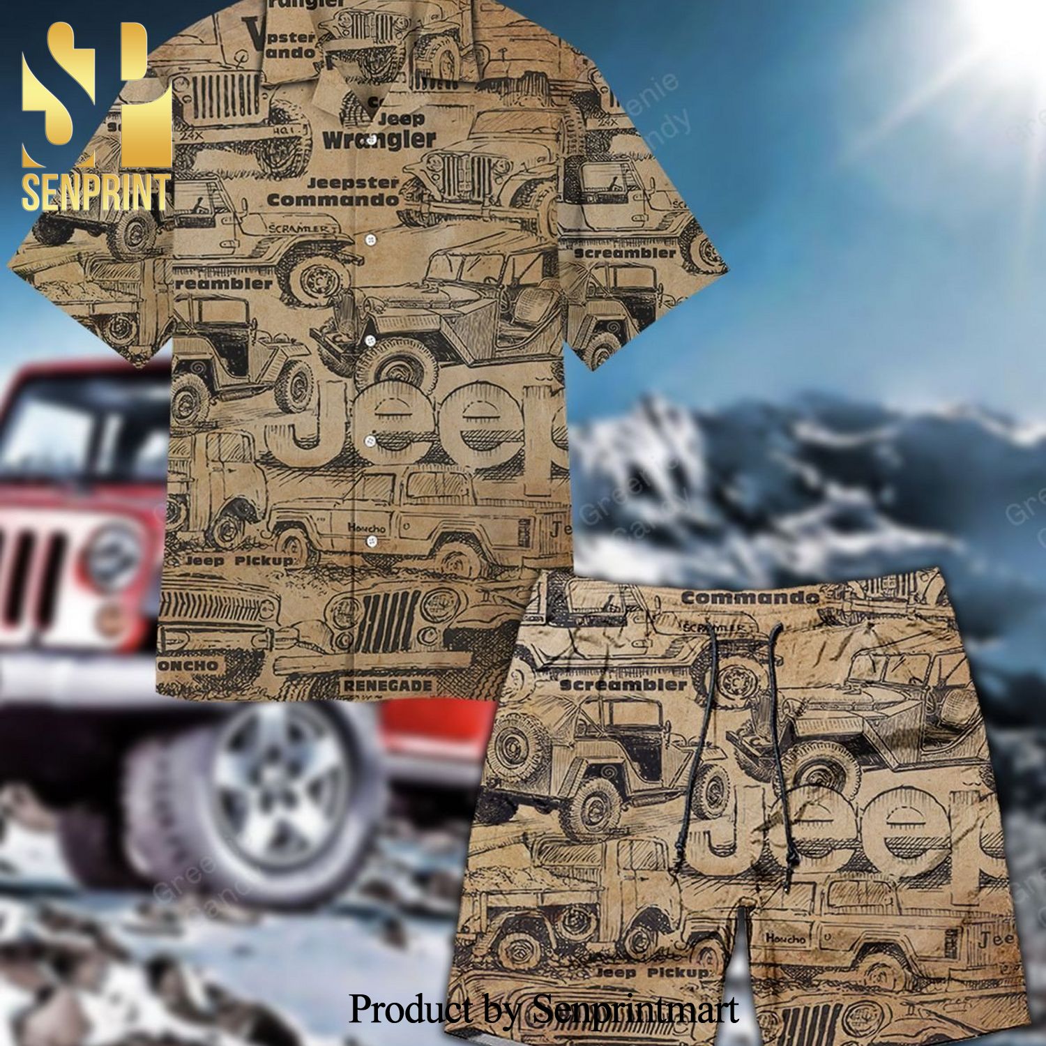 Jeep Vintage Full Printing Unisex Hawaiian Shirt And Beach Short