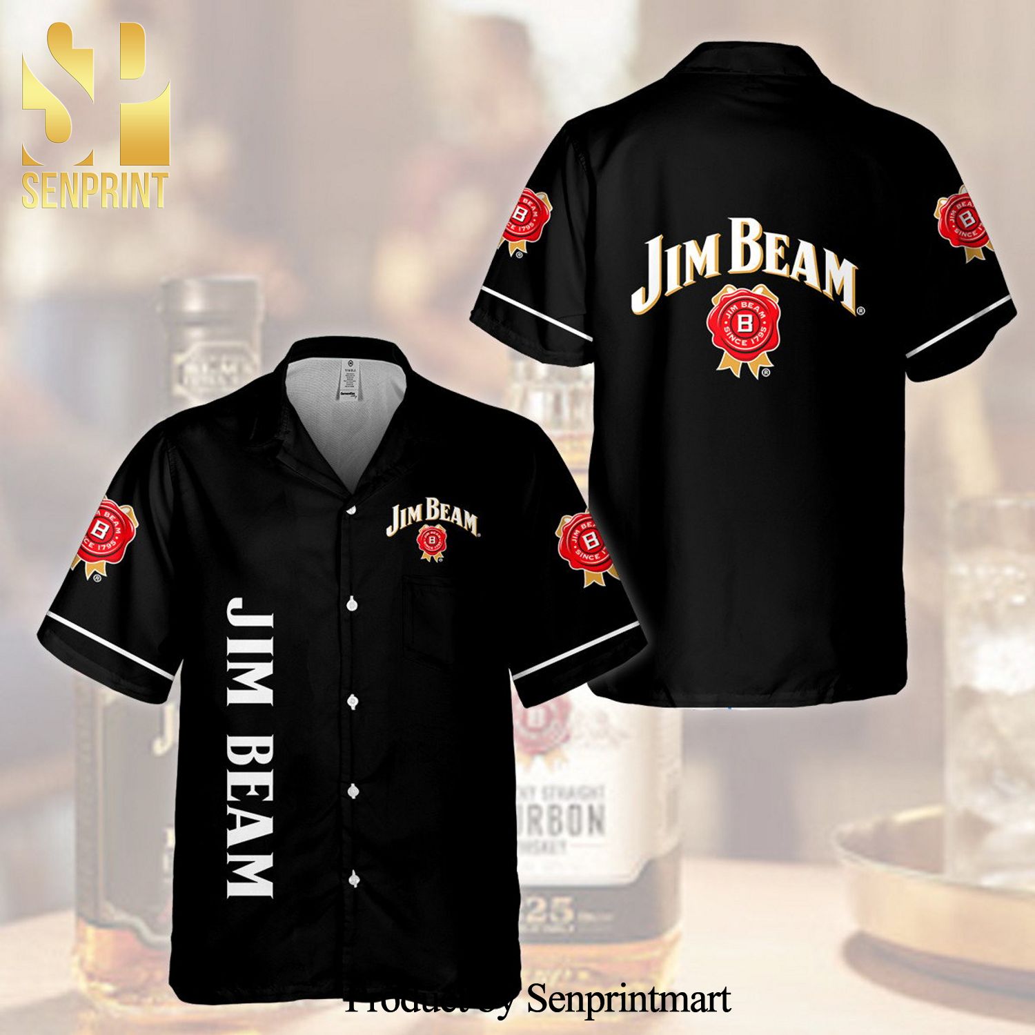 Jim Beam Full Printing Hawaiian Shirt – Black