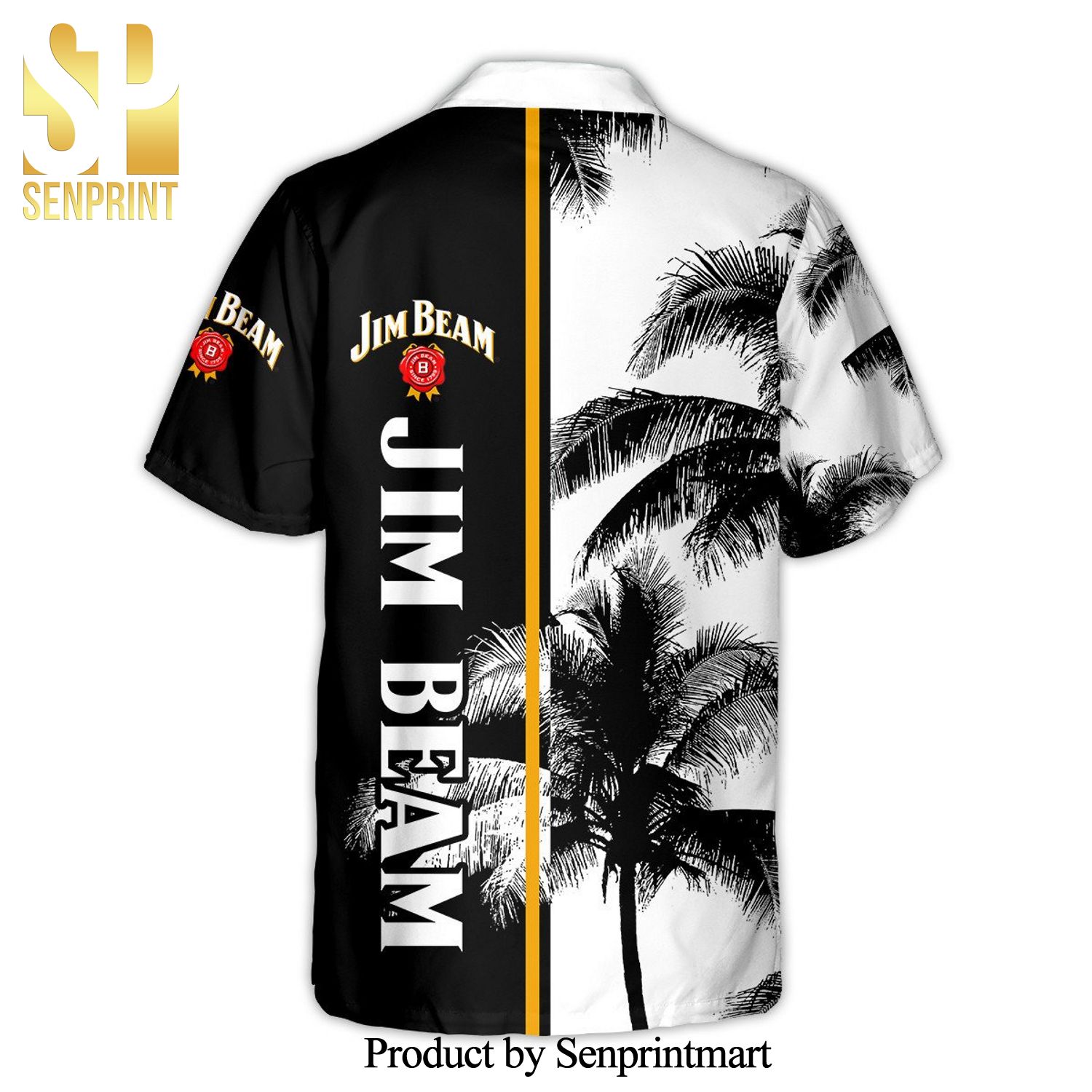 Jim Beam Palm Tree Full Printing Aloha Summer Beach Hawaiian Shirt – Black White