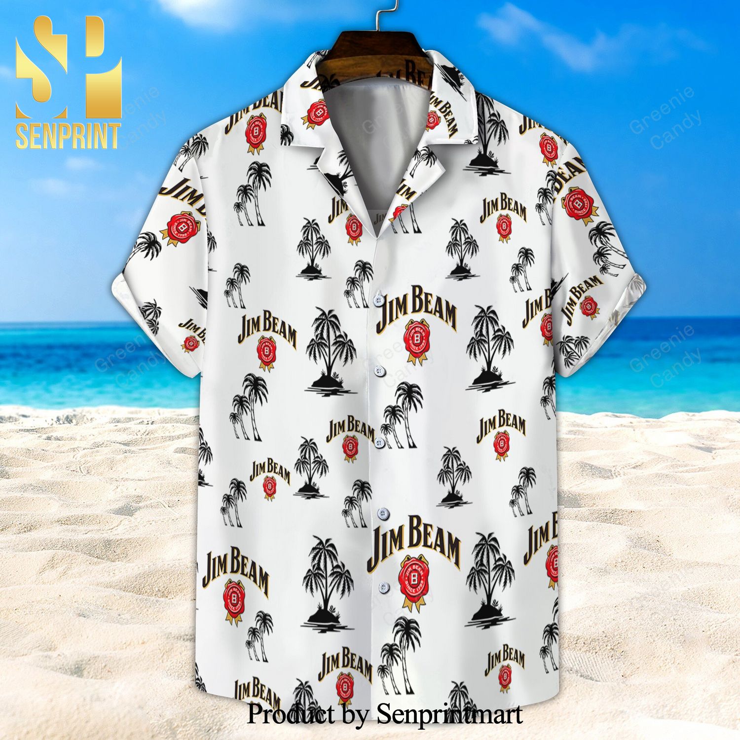 Jim Beam Palm Tree Seamless Pattern Full Printing Hawaiian Shirt And Beach Short