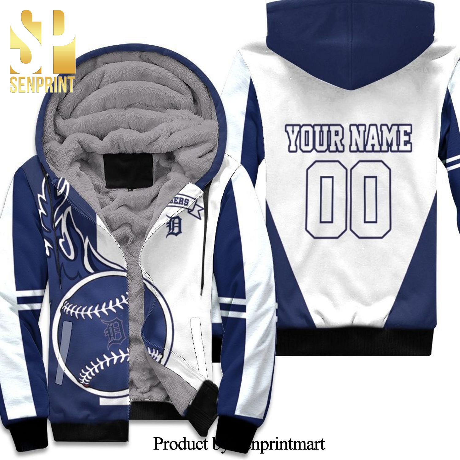Detroit Tigers Personalized Blue And White Hot Version All Over Printed Unisex Fleece Hoodie
