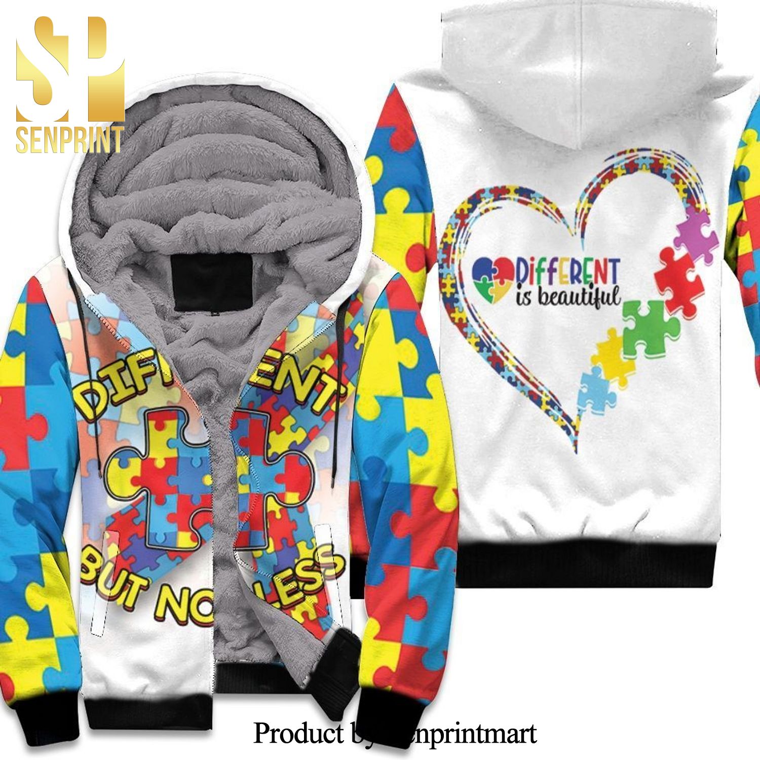 Different But Not Less Puzzle Autism New Style Full Print Unisex Fleece Hoodie