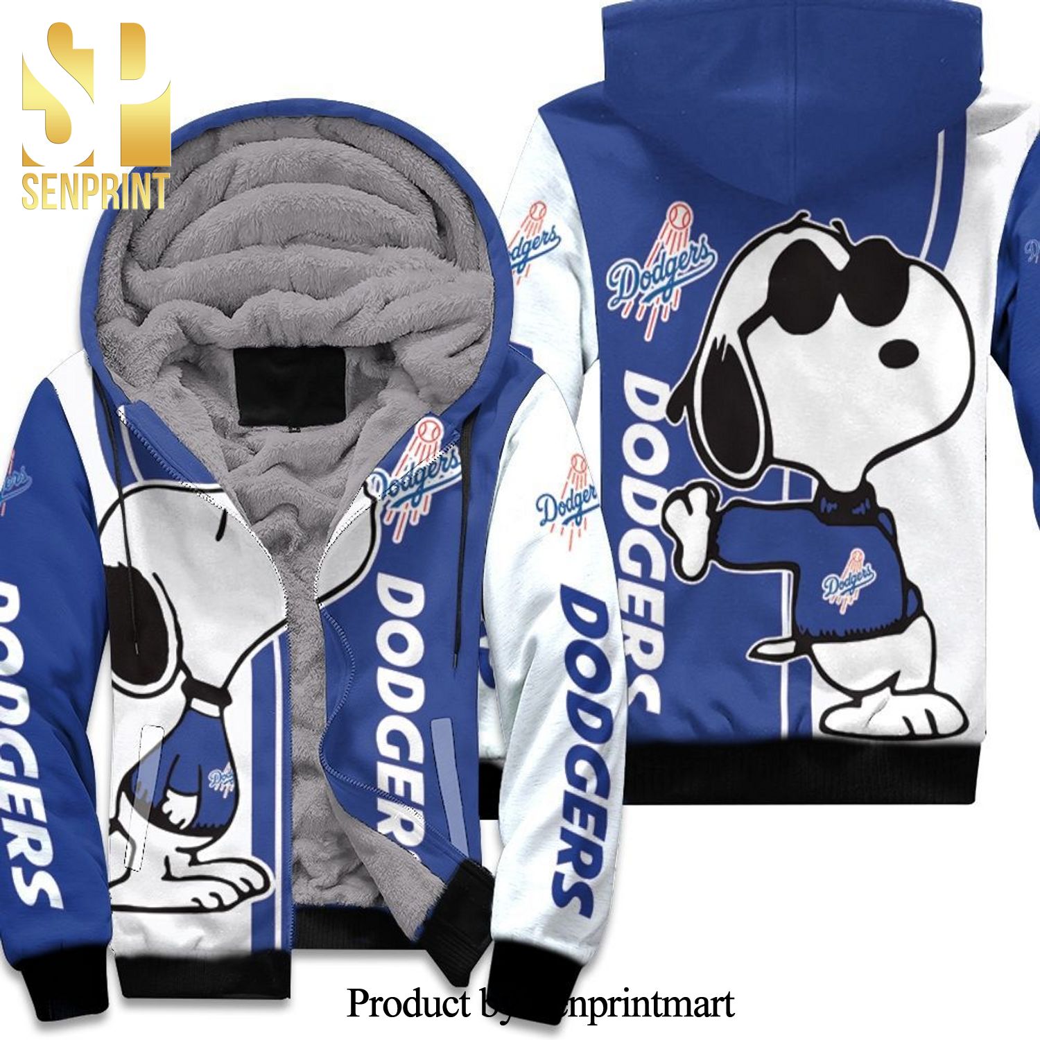Dodgers Snoopy Lover Full Print Unisex Fleece Hoodie