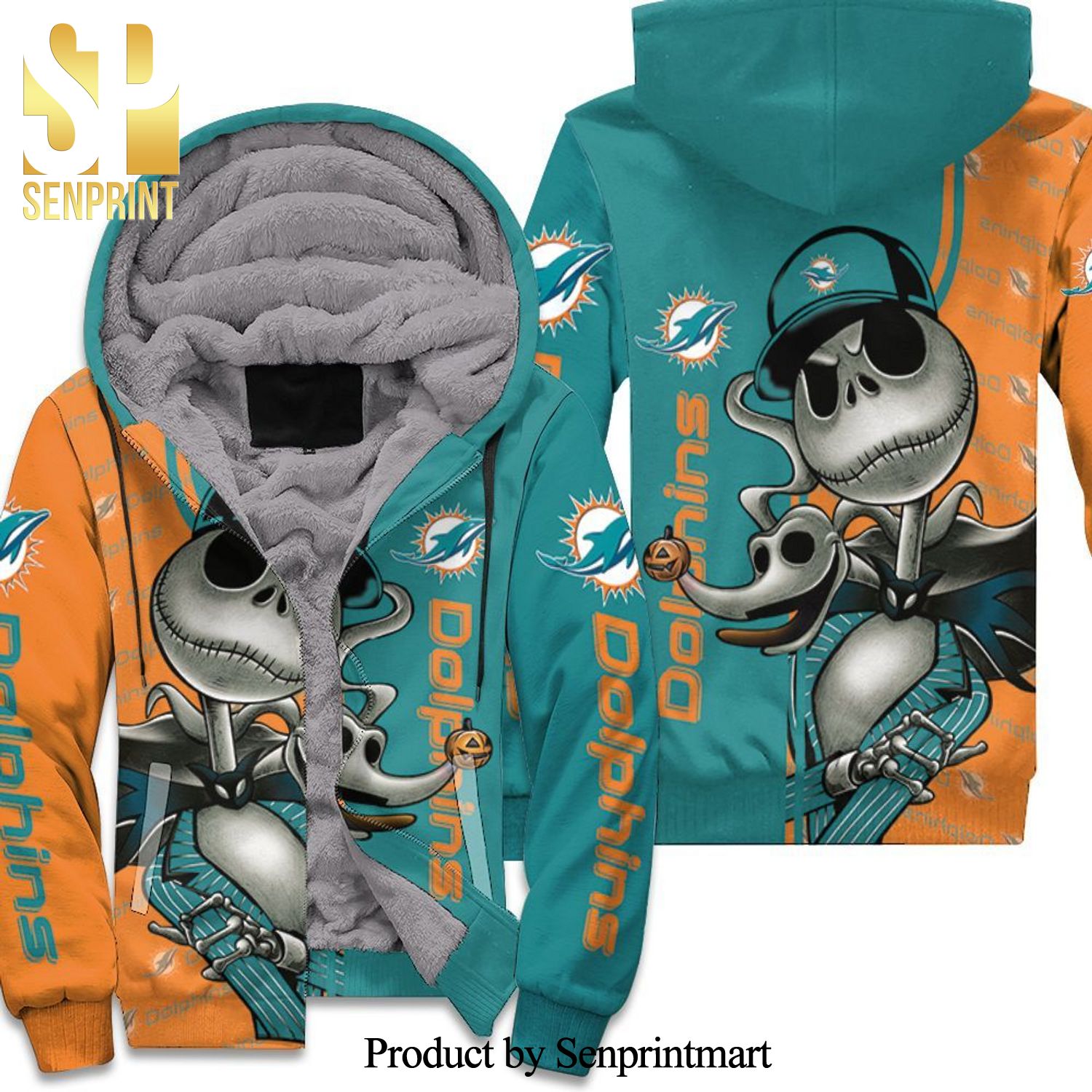 Dolphins Jack Skellington Halloween New Version Unisex Fleece Hoodie