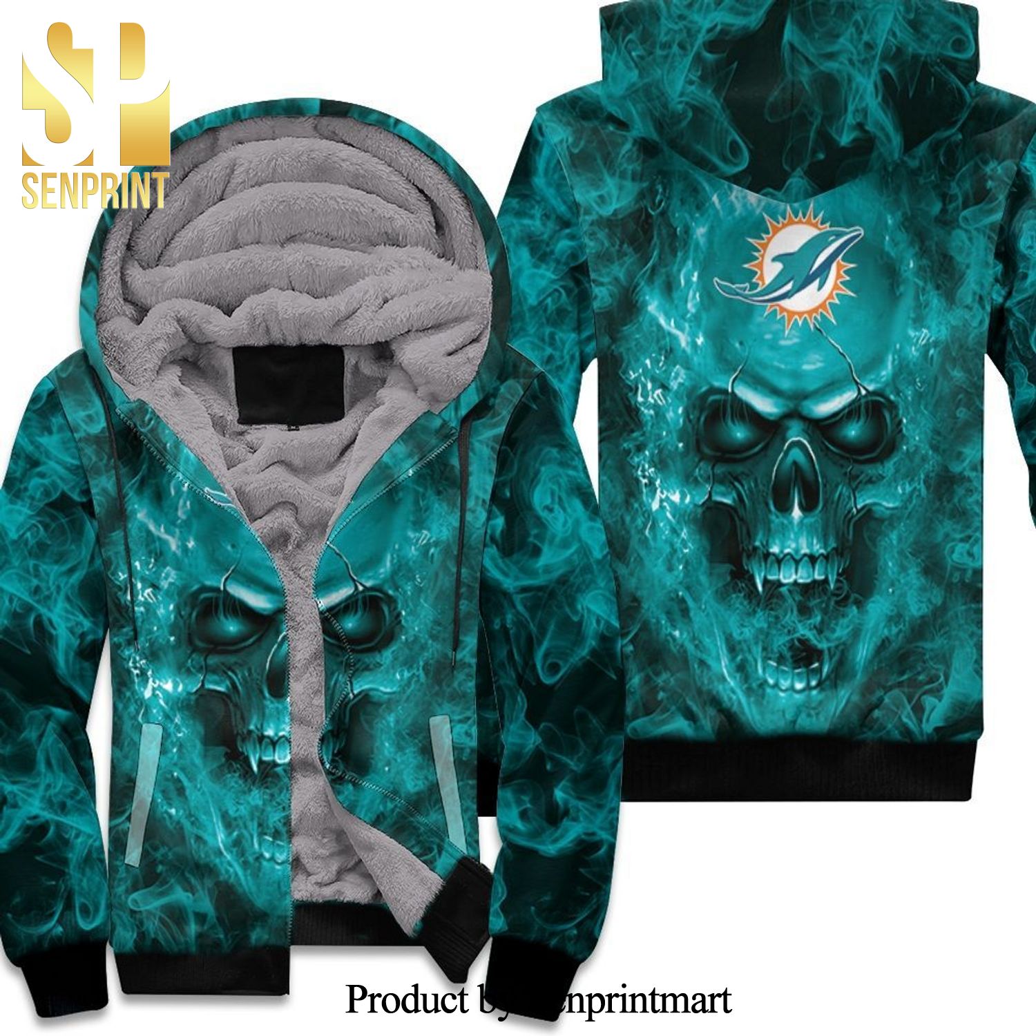 Dolphins Nfl Fans Skull Cool Style Unisex Fleece Hoodie