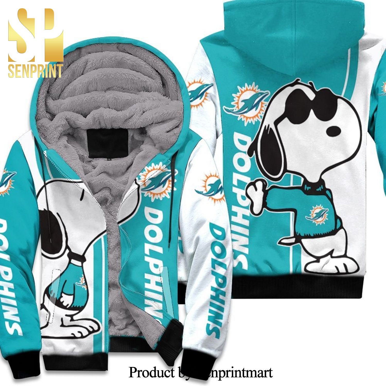 Dolphins Snoopy Lover Best Combo Full Printing Unisex Fleece Hoodie