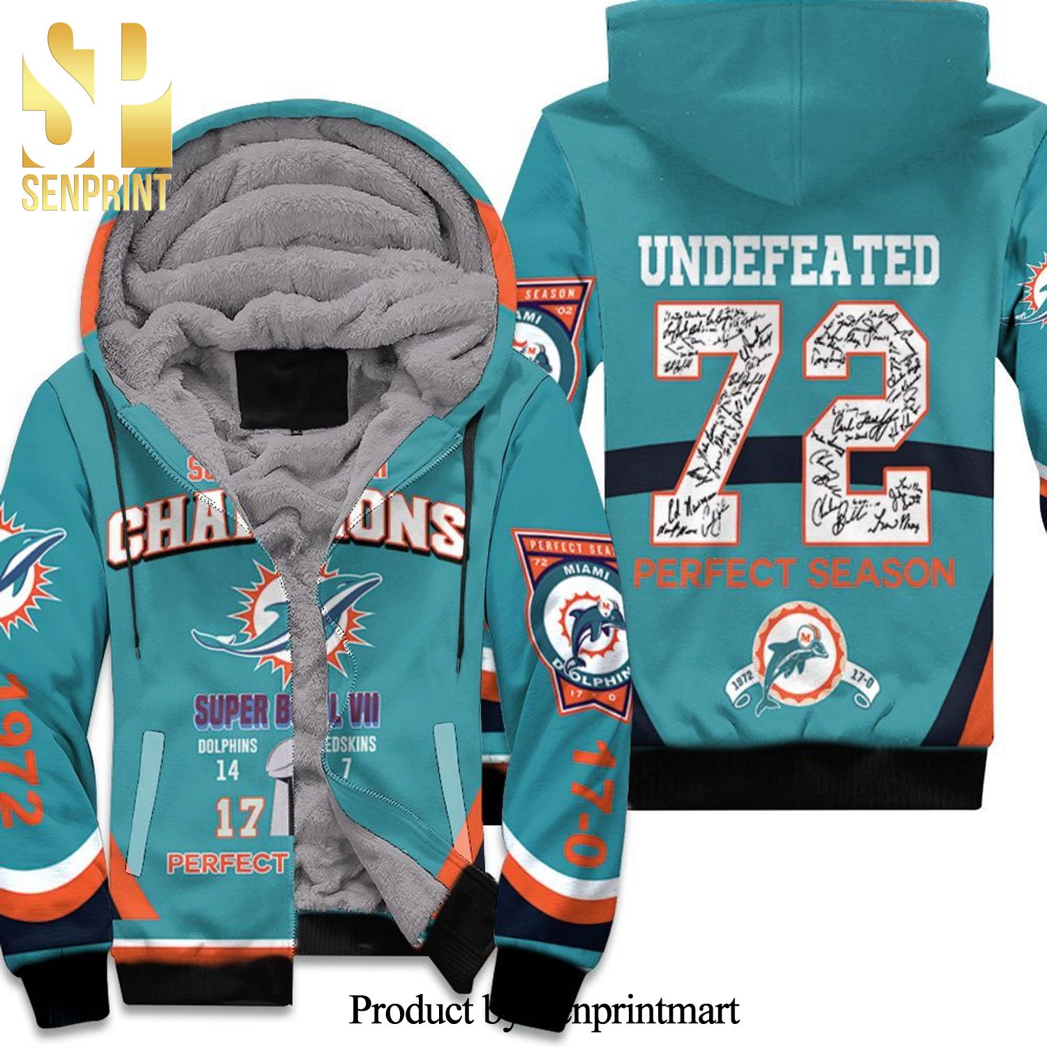 Dolphins Super Bowl Vii Champions 1972 Season Undefeated Hoodie New Fashion Full Printed Unisex Fleece Hoodie
