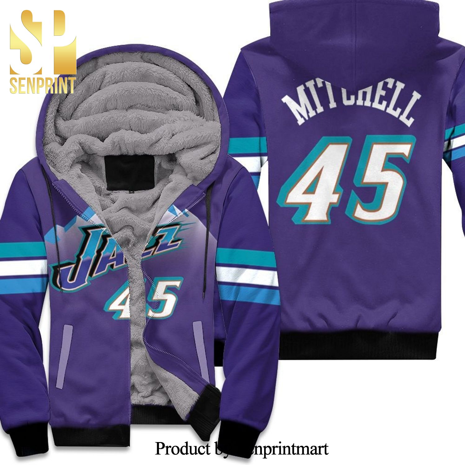Donovan Mitchell Utah Jazz Purple Inspired Style Hot Outfit All Over Print Unisex Fleece Hoodie