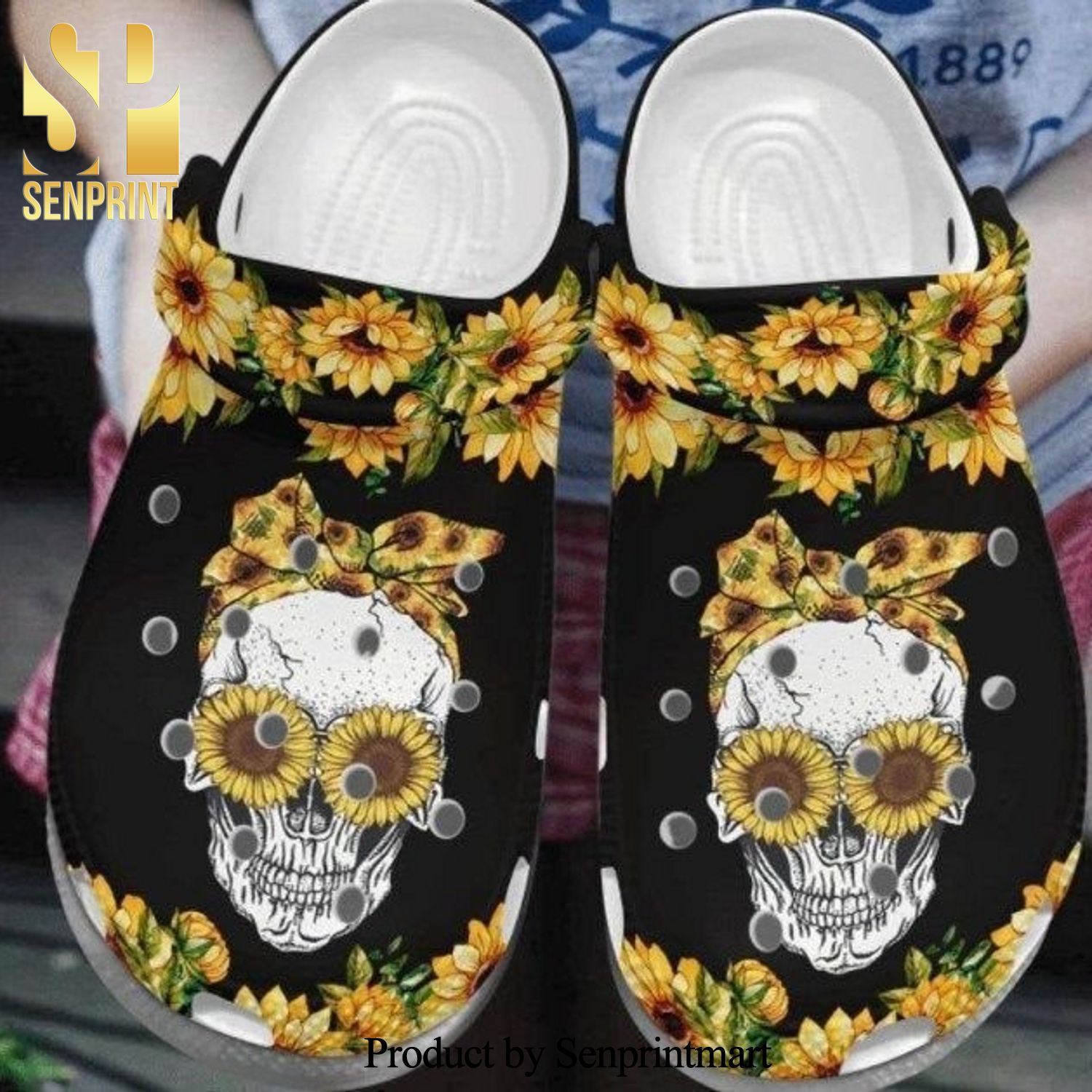 Sunflower Skull Crocs Clog Shoescrocband Clogs Crocs Crocband Clog