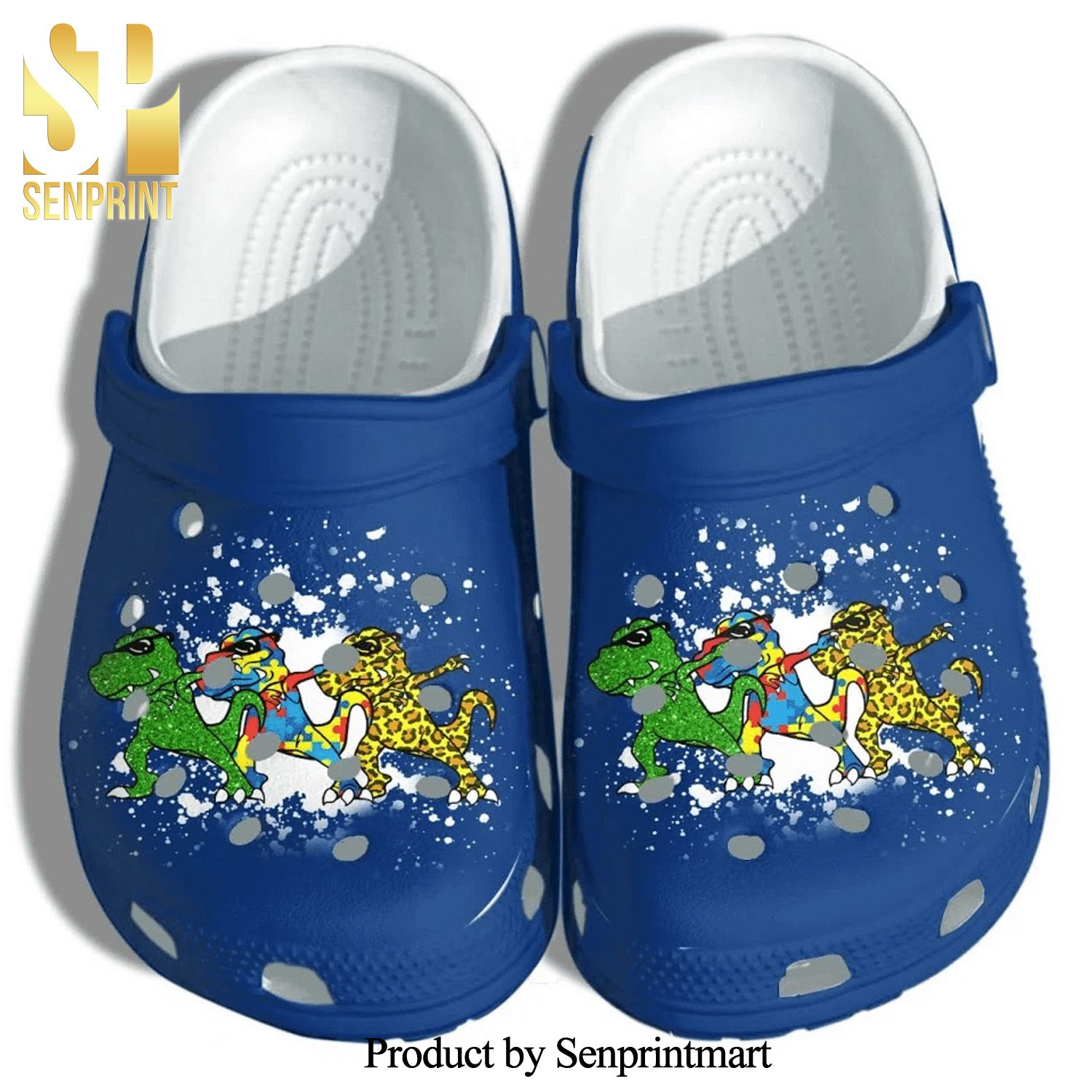T-Rex Dinosaurs Autism Kids Awareness Puzzle Cute Gift For Lover Full Printed Crocs Crocband Adult Clogs