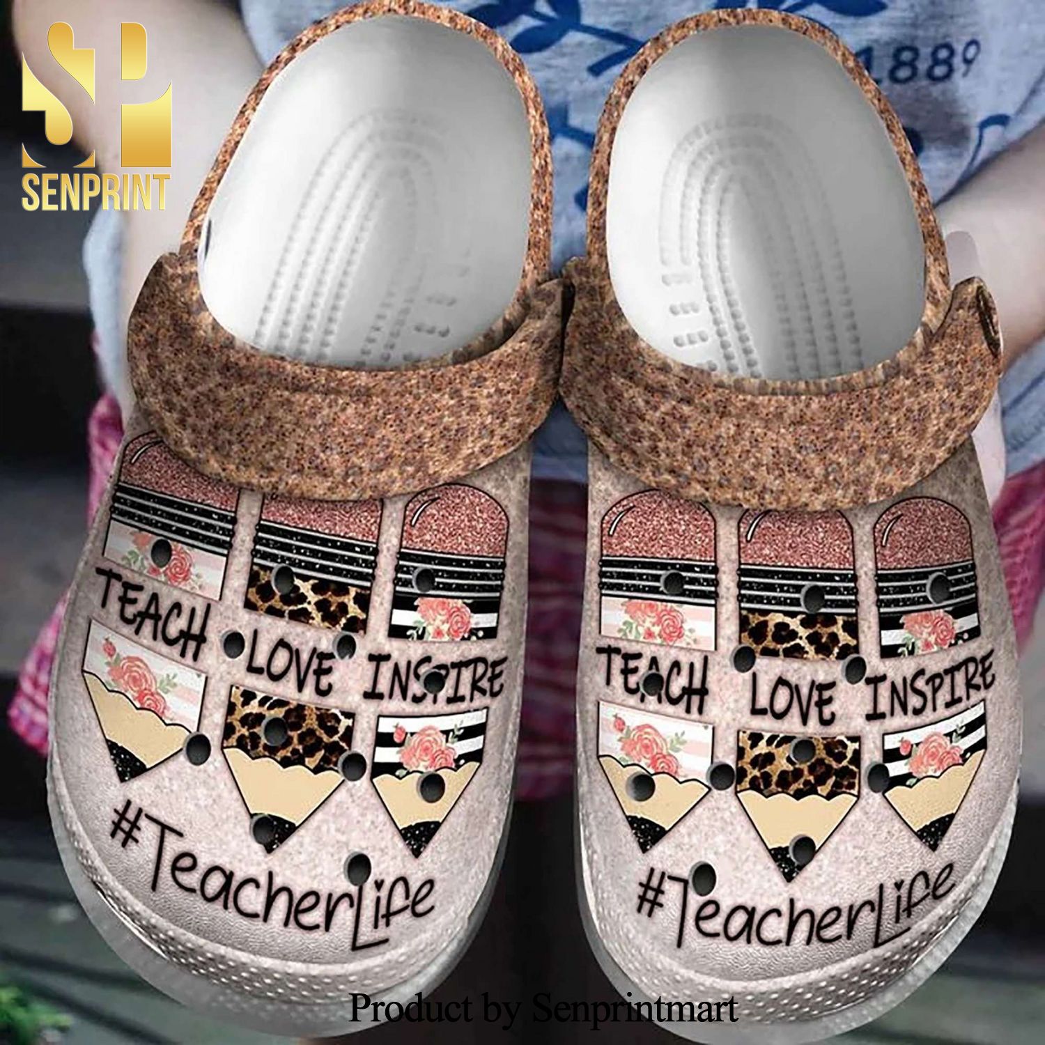 Teacher Life Teach Love Inspire Crocs Sandals