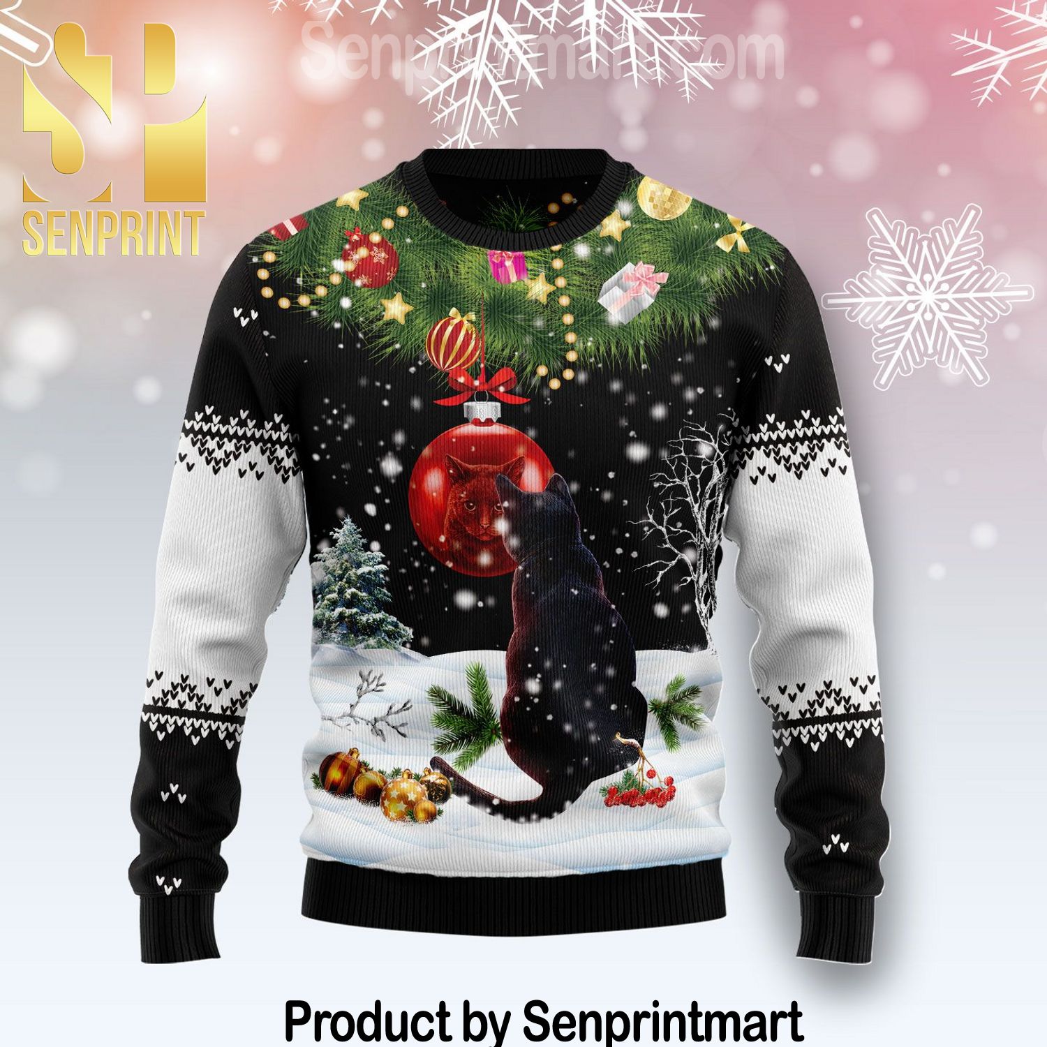 Black Cat Mirror 3D Holiday Knit Sweater