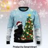 Black Cat Oh Christmas Tree Pattern Knit Christmas Sweater