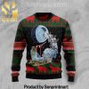 Black Cat Snow All Over Print Wool Blend Sweater